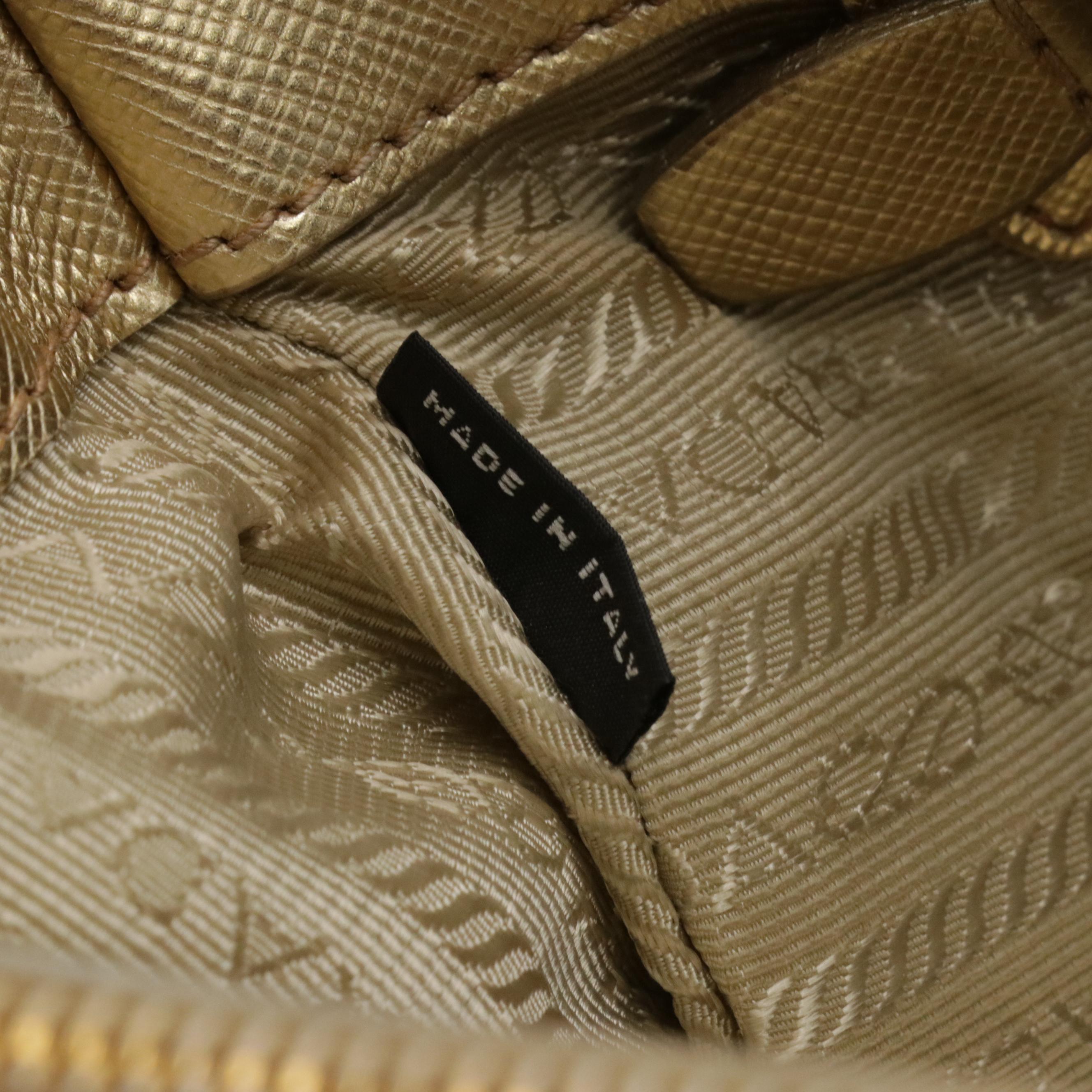 Prada Metallic Gold Saffiano Leather Small Double Zip Galleria Two-Way Tote