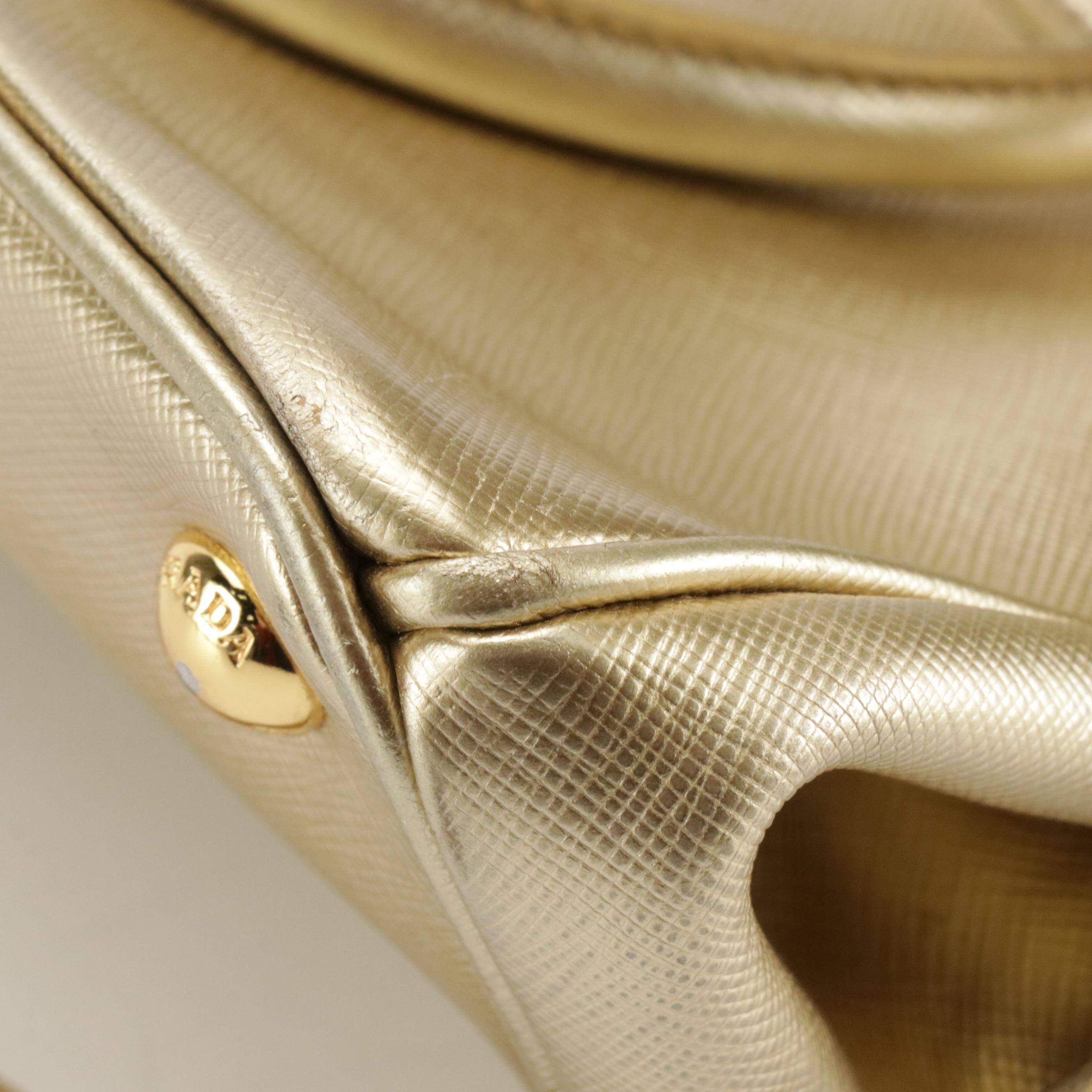 Prada Metallic Gold Saffiano Leather Small Double Zip Galleria Two-Way Tote