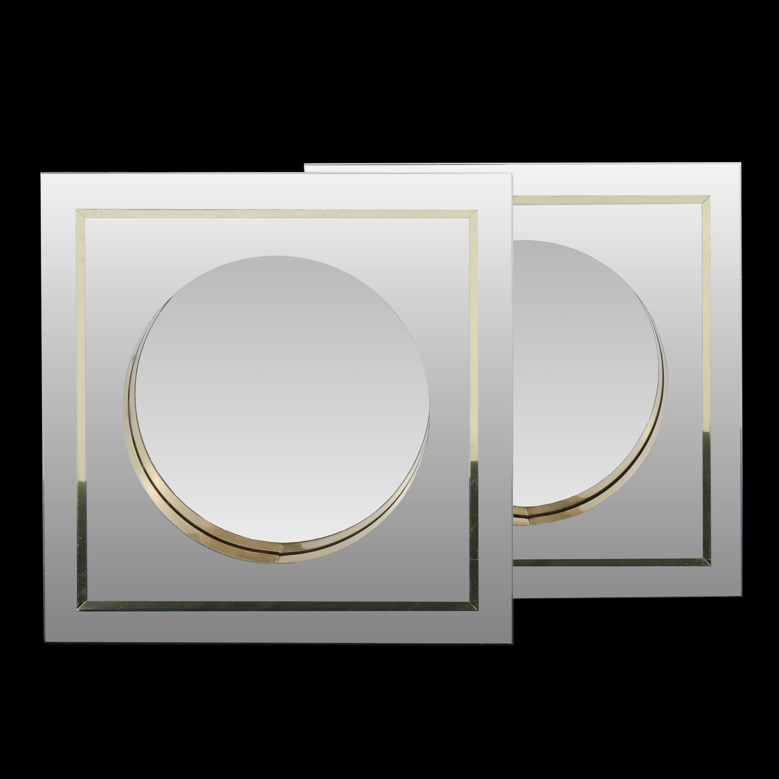 Pair of Curtis Jeré Chrome and Lacquered Brass Porthole Mirrors, Late 20th C.
