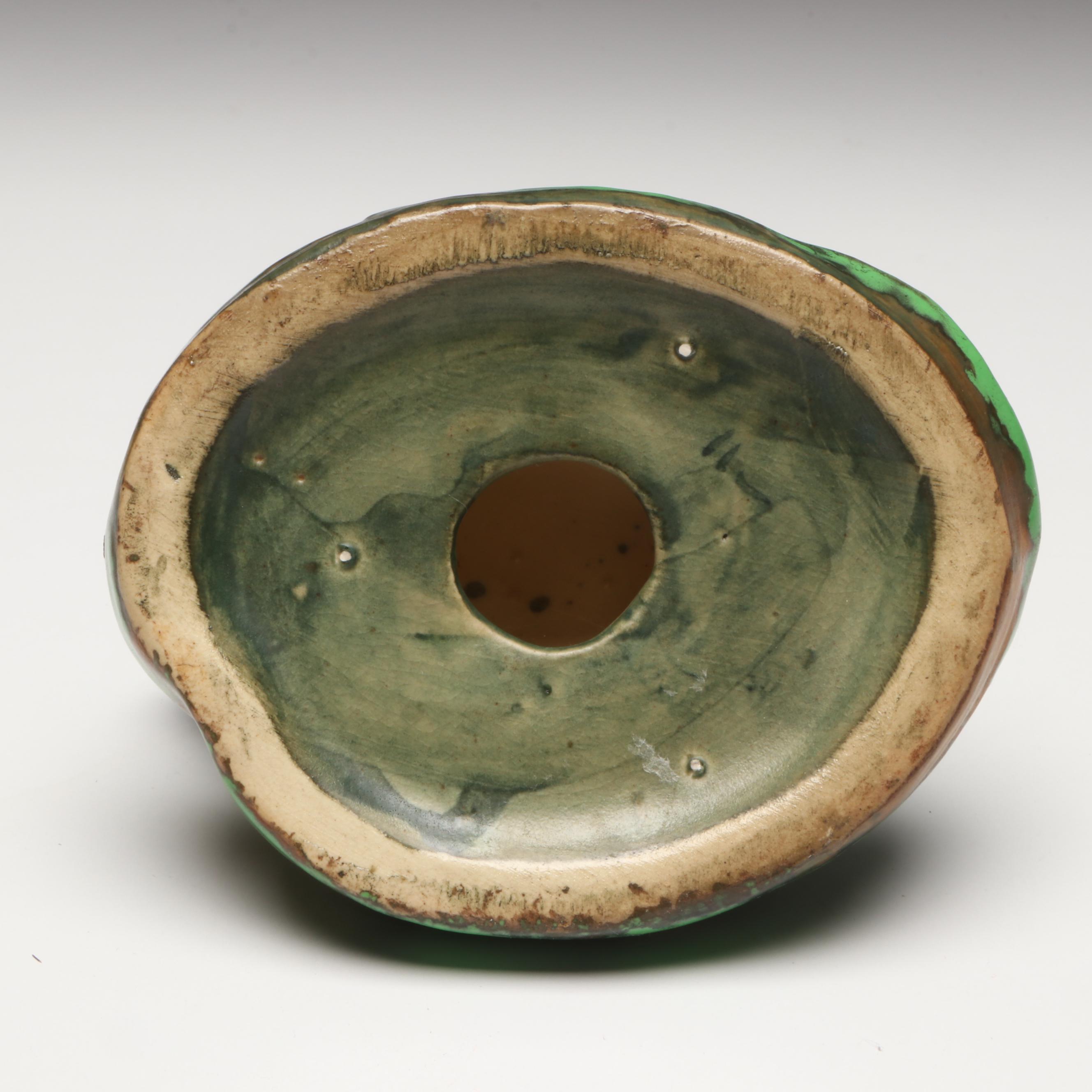 Weller Pottery Coppertone Turtle on Lily Pad Candlestick