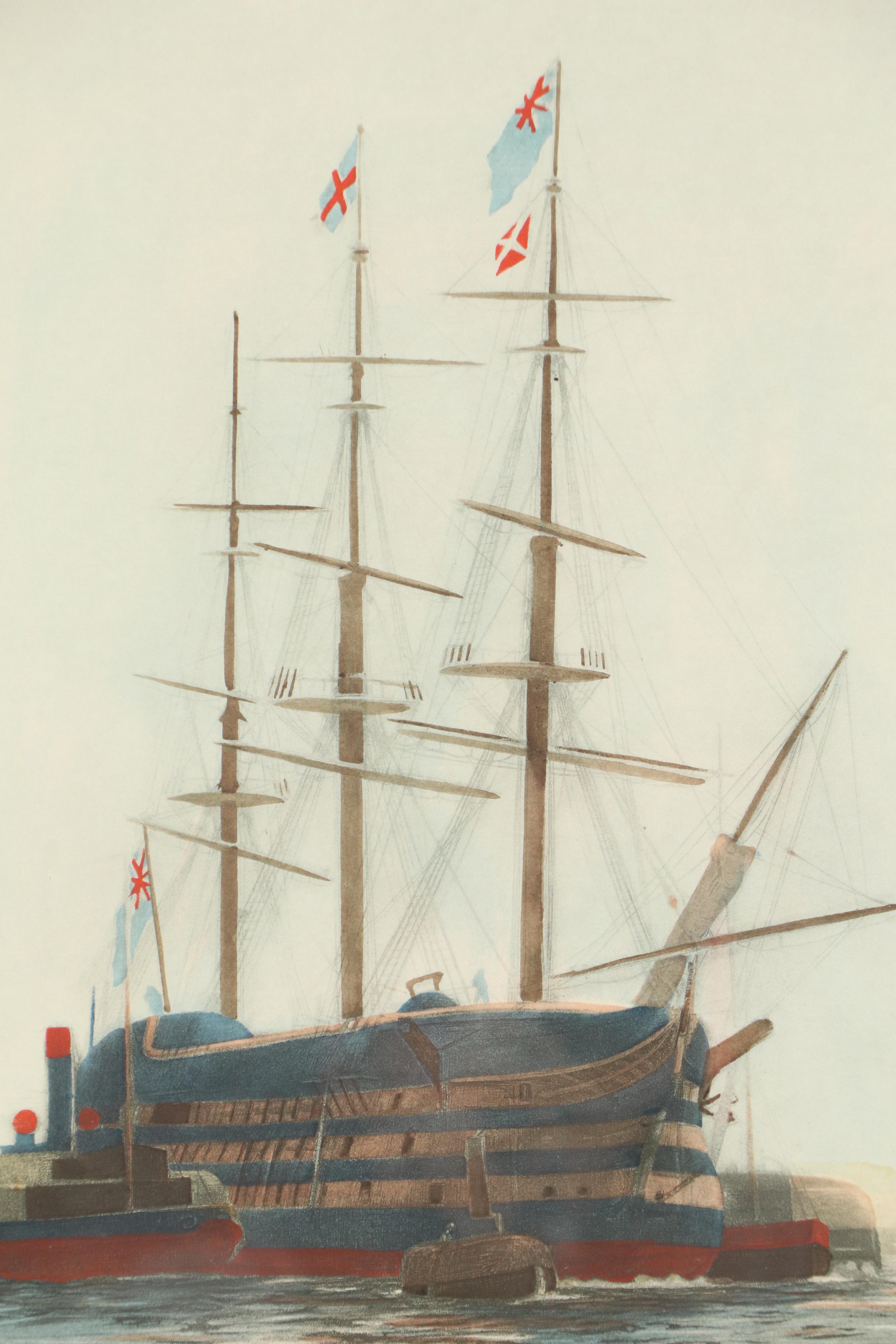 Hand-Painted Lithograph After W. L. Wyllie "The Last Journey of Victory," 1922