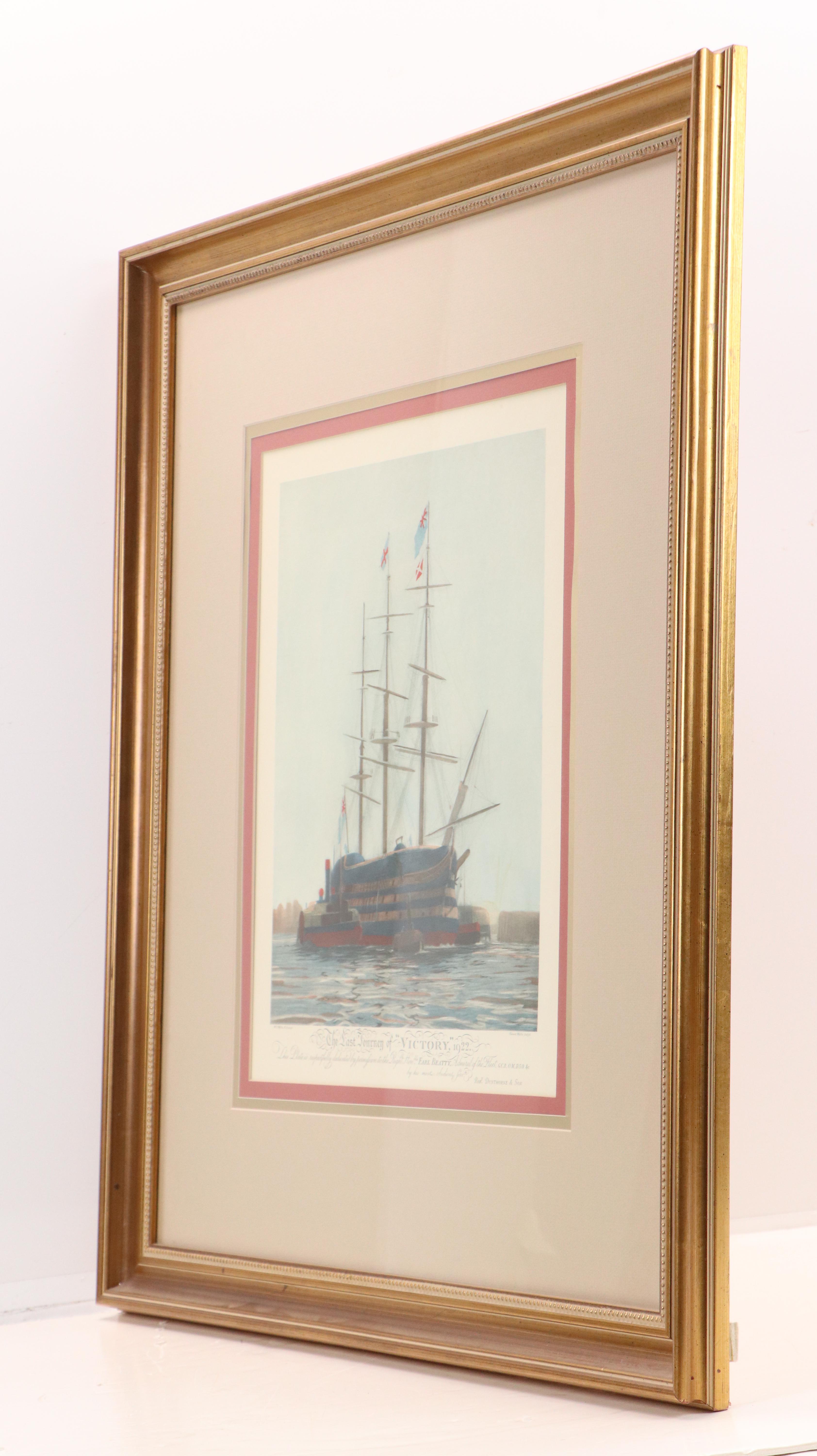 Hand-Painted Lithograph After W. L. Wyllie "The Last Journey of Victory," 1922