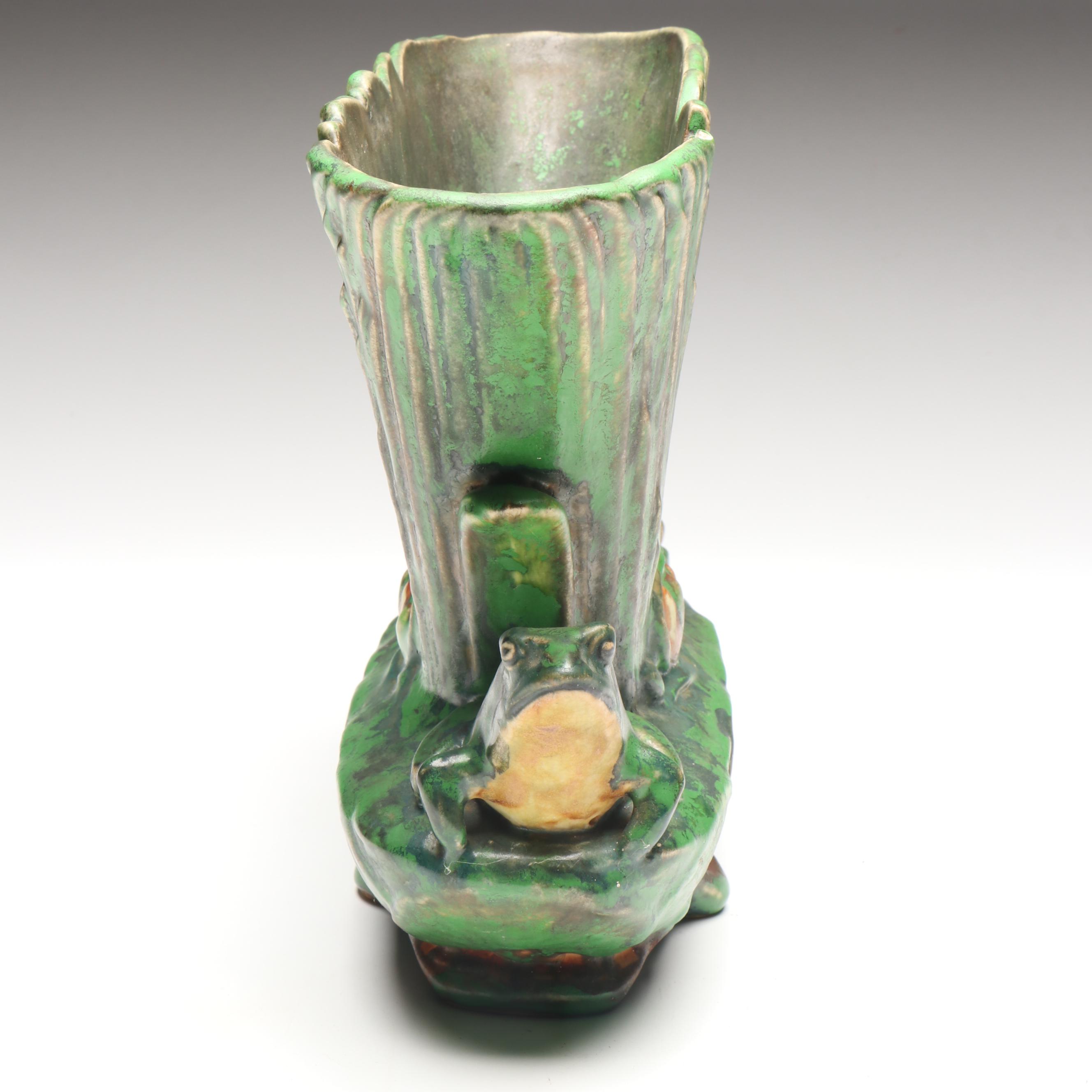 Weller Pottery Coppertone Frog Base Fan Vase