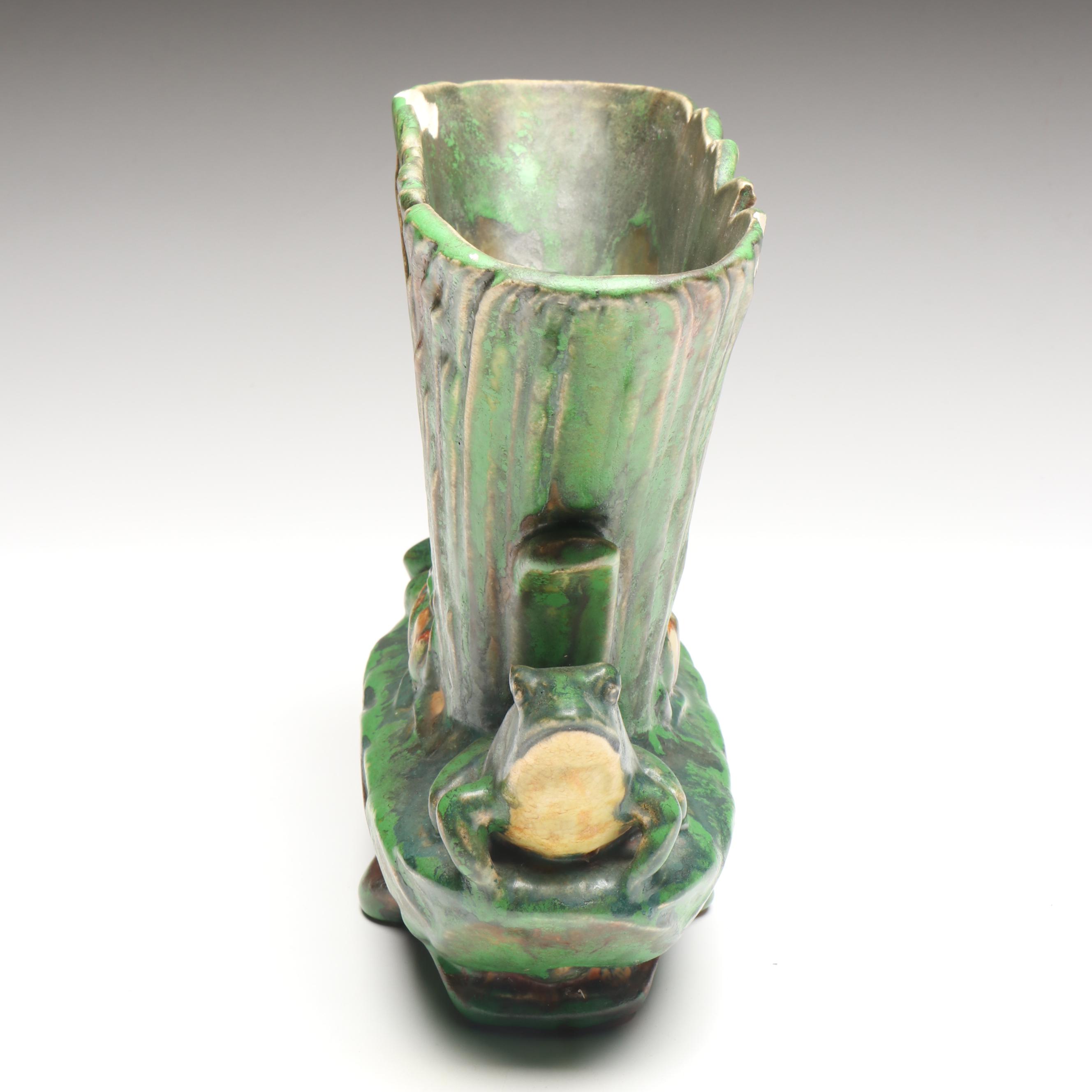 Weller Pottery Coppertone Frog Base Fan Vase