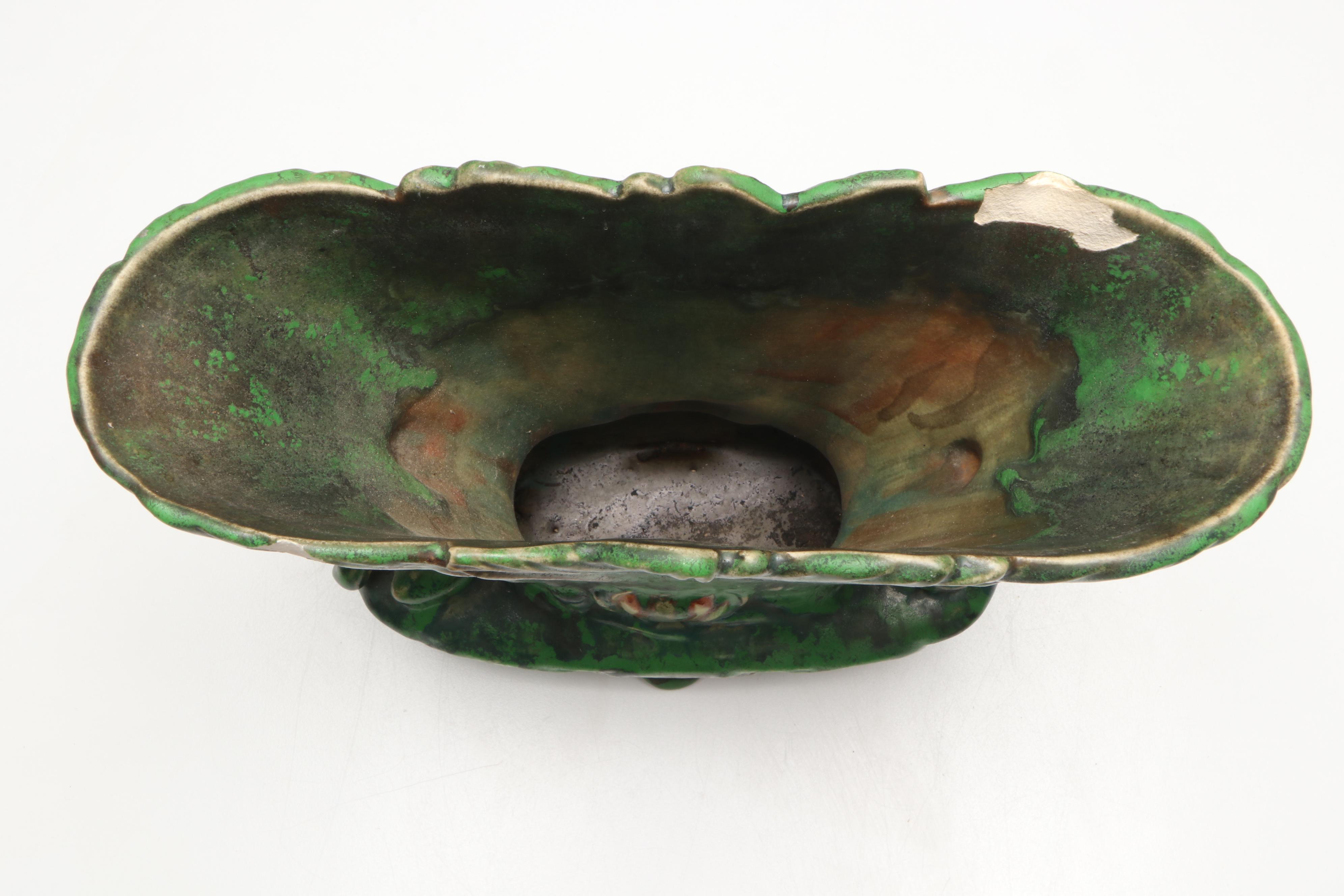 Weller Pottery Coppertone Frog Base Fan Vase