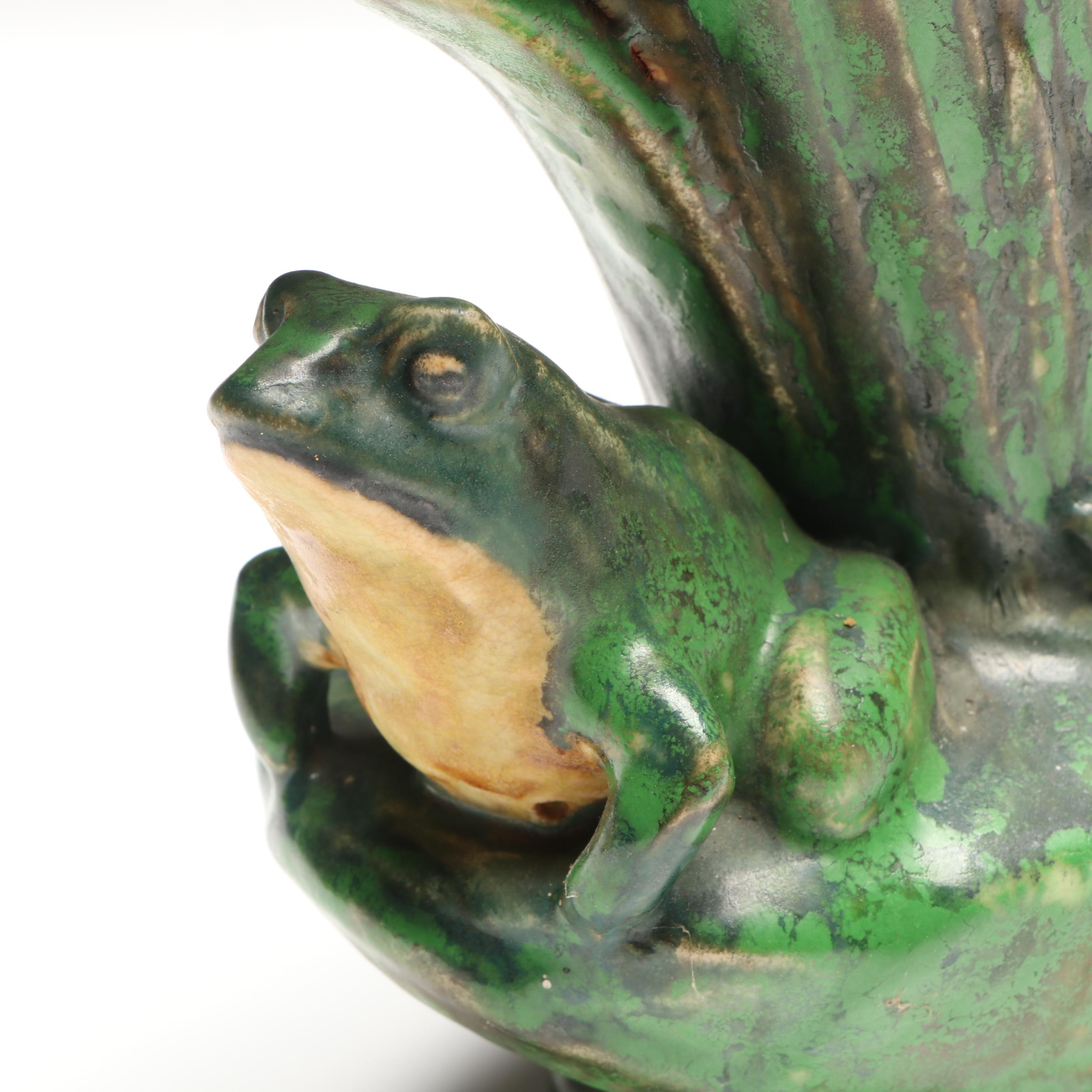 Weller Pottery Coppertone Frog Base Fan Vase