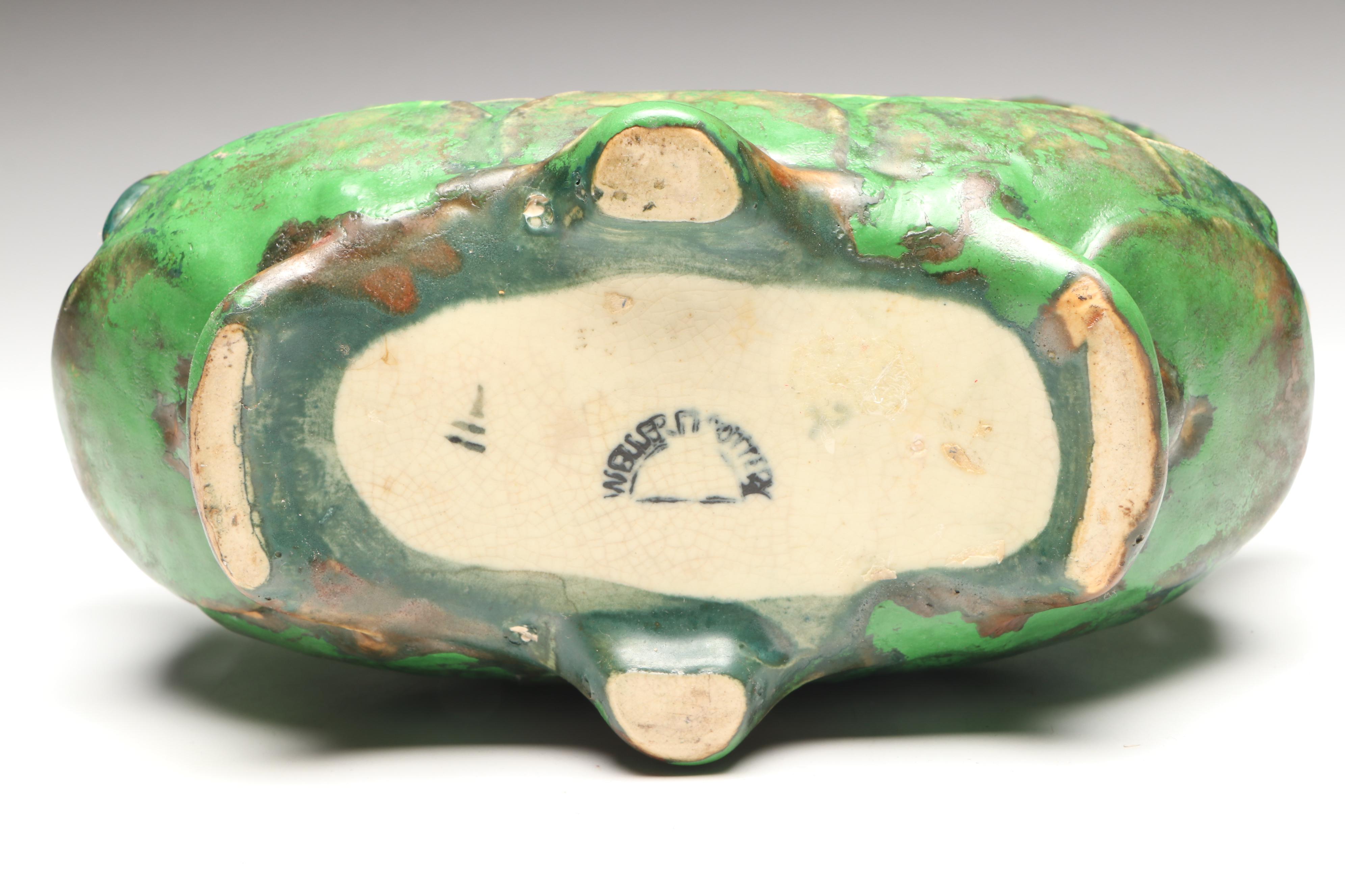 Weller Pottery Coppertone Frog Base Fan Vase