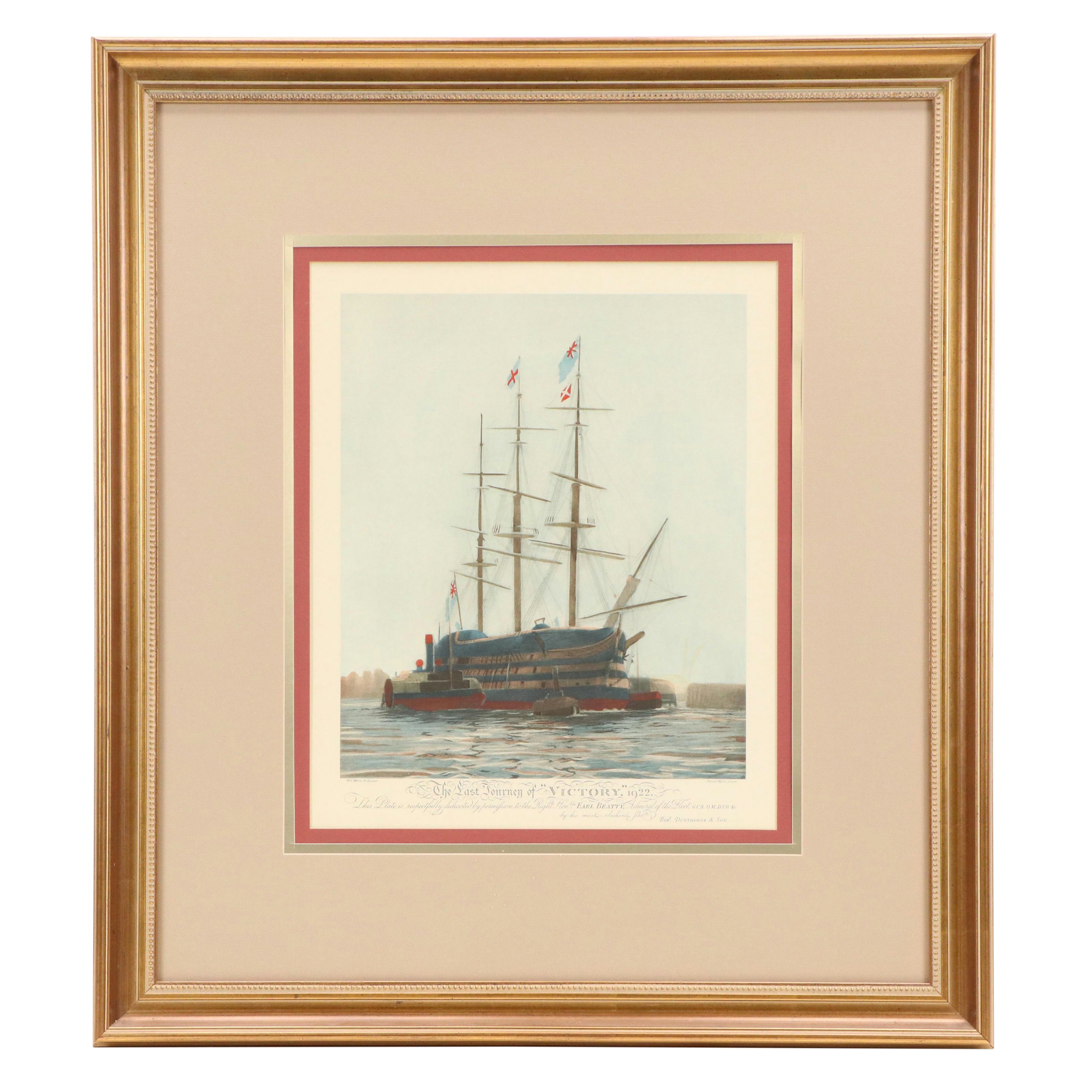 Hand-Painted Lithograph After W. L. Wyllie "The Last Journey of Victory," 1922