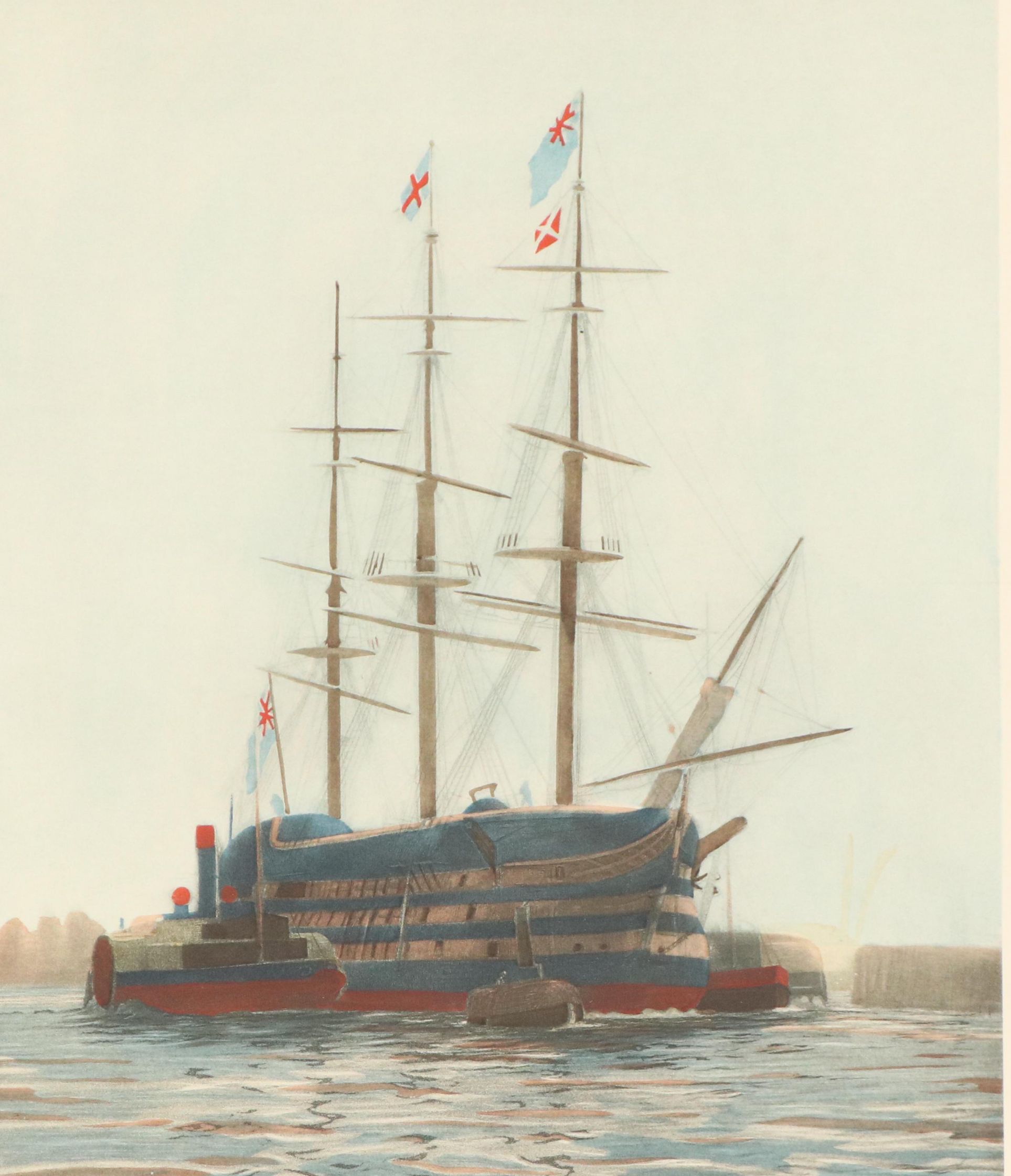 Hand-Painted Lithograph After W. L. Wyllie "The Last Journey of Victory," 1922