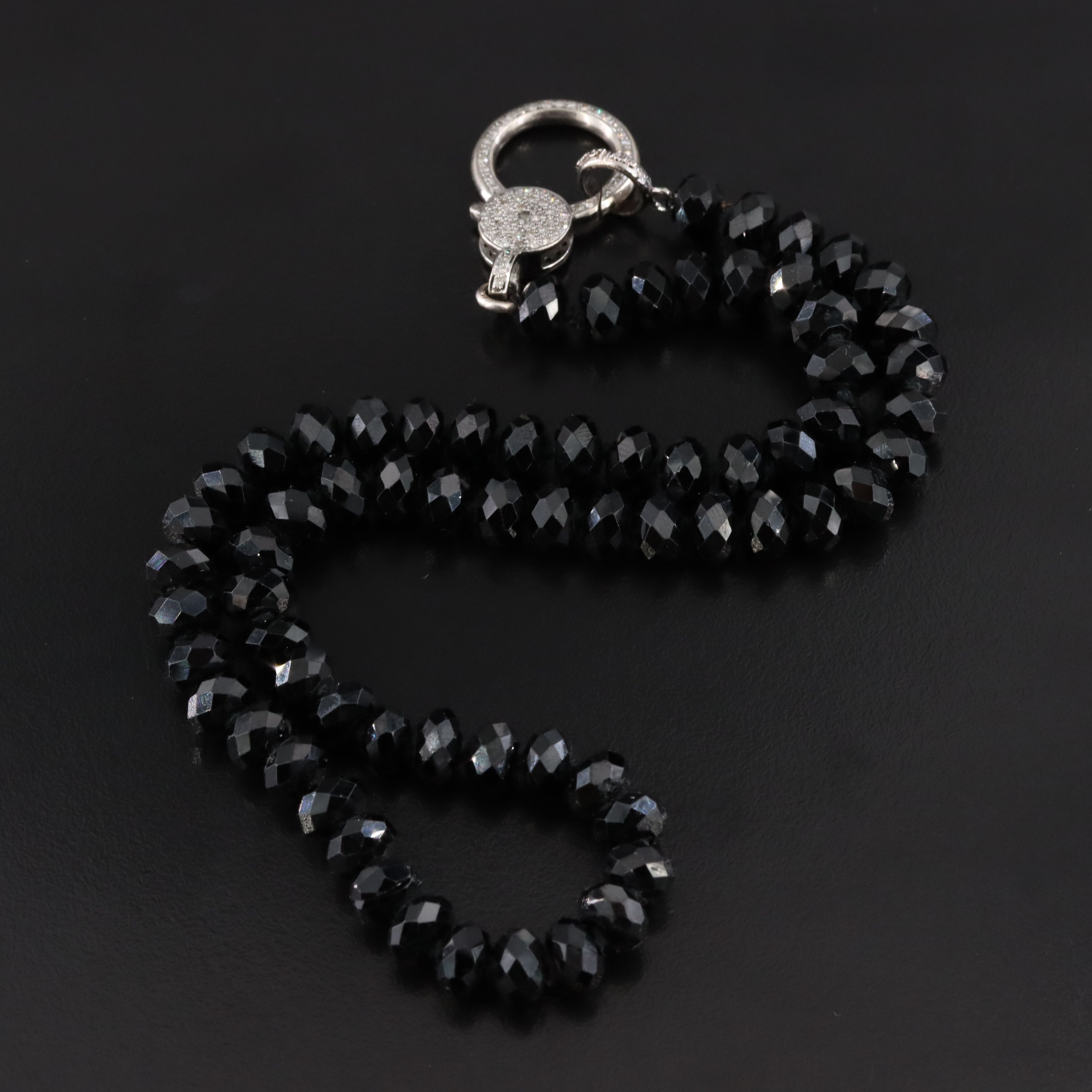 Sheryl Lowe Black Onyx Necklace with Pavé Diamond Sterling Clasp