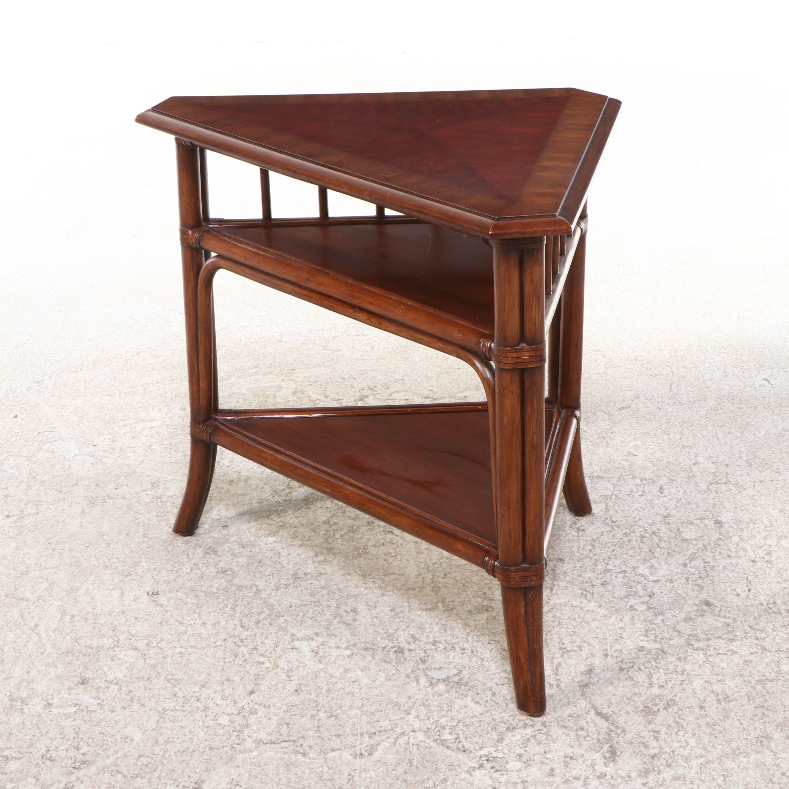 Rattan and Mahogany Side Table