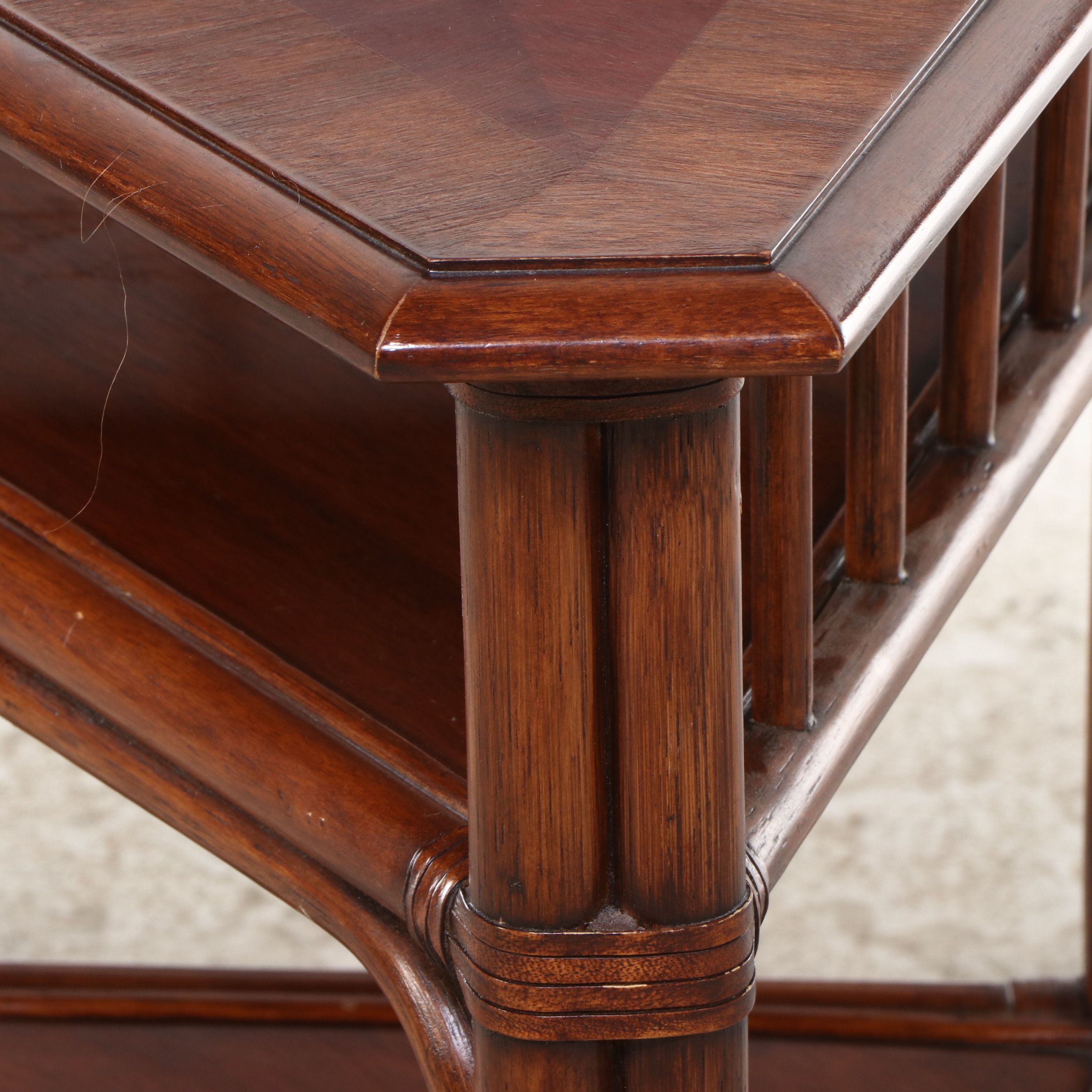 Rattan and Mahogany Side Table