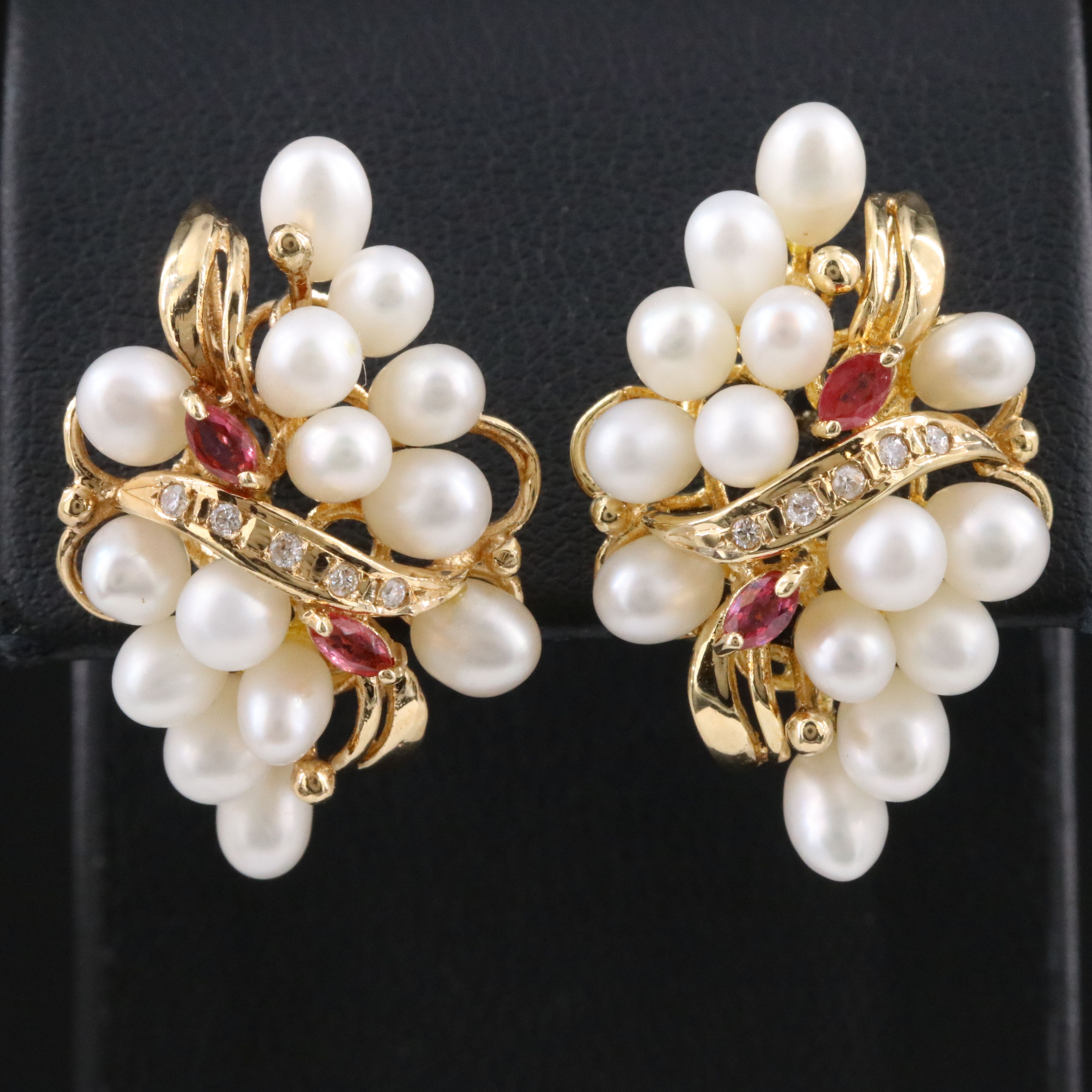 14K Pearl, Ruby and Diamond Earrings
