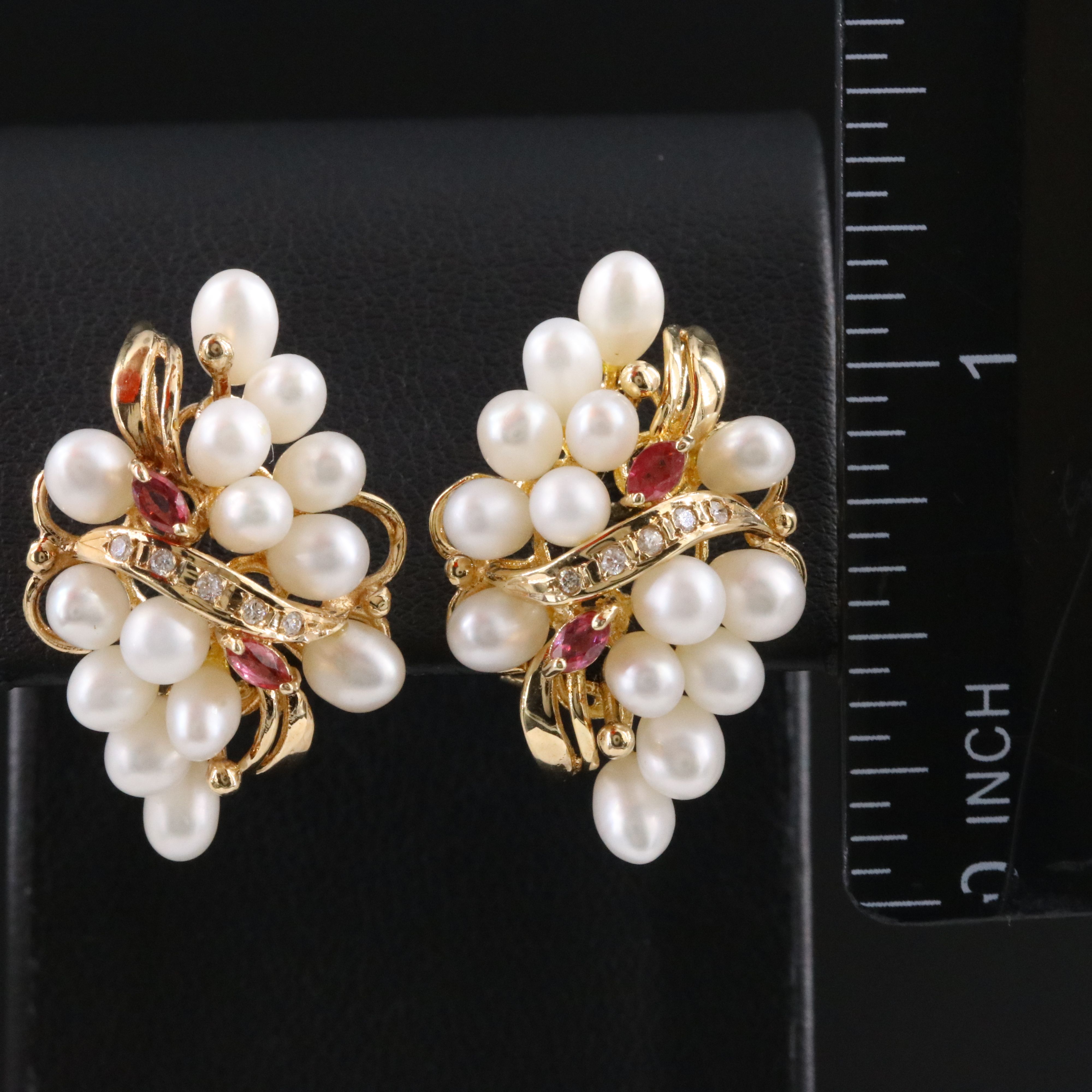 14K Pearl, Ruby and Diamond Earrings