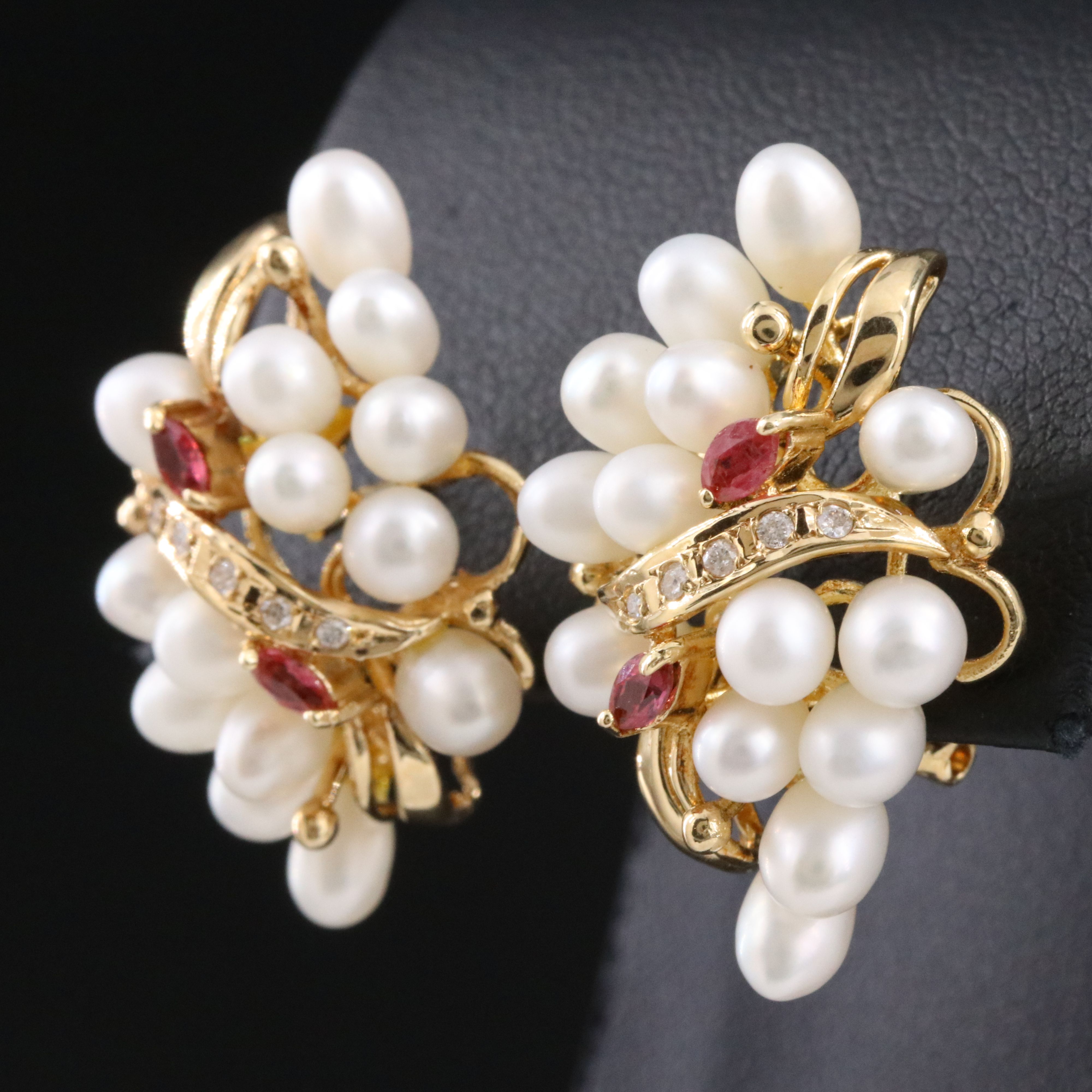 14K Pearl, Ruby and Diamond Earrings