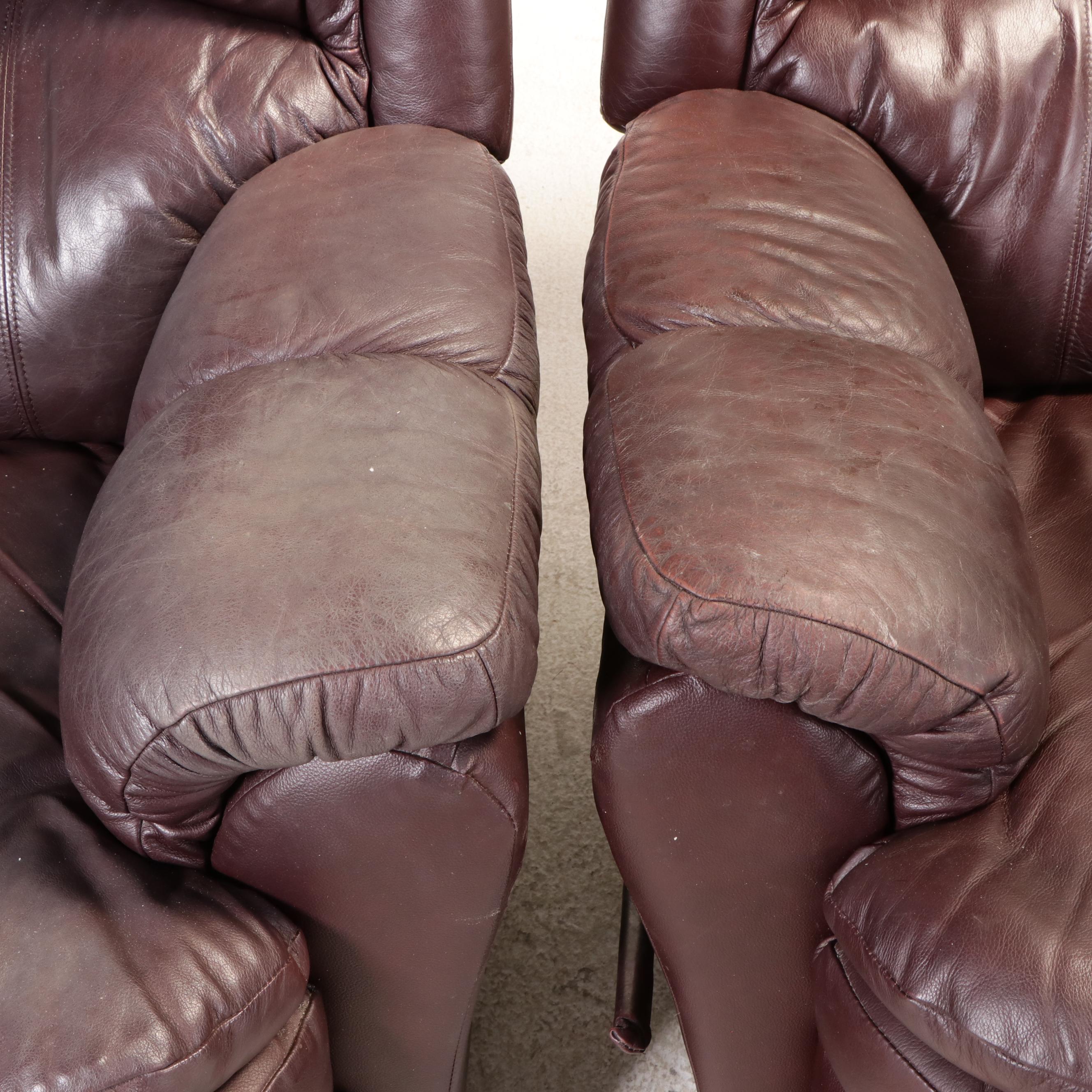 Pair of Faux Leather Swivel Recliners