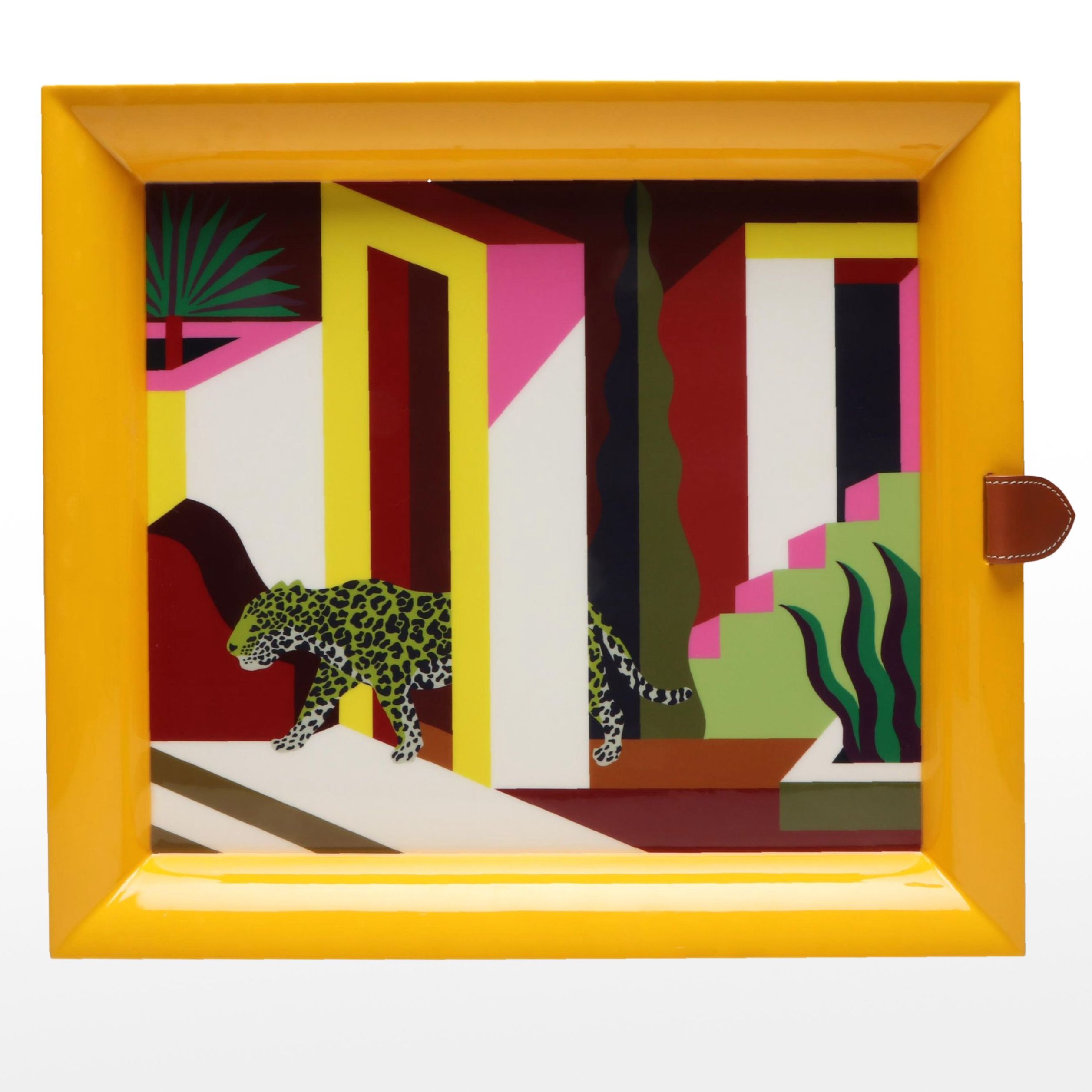 Hermès "Jaguar dans un Jardin Mexicain" Hand-Painted Lacquered Wood Tray