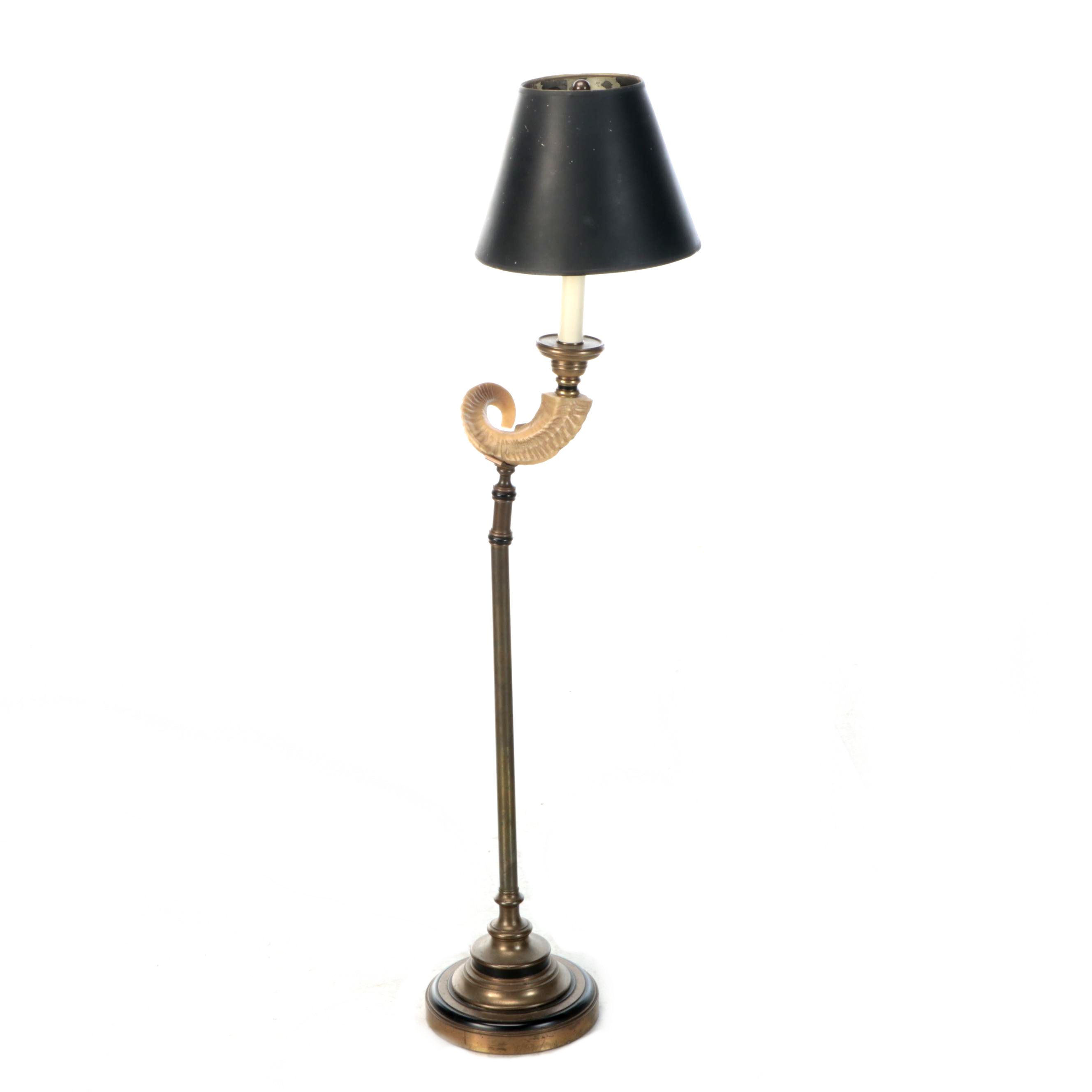 Faux Ram Horn Floor Lamp with Bell Shade