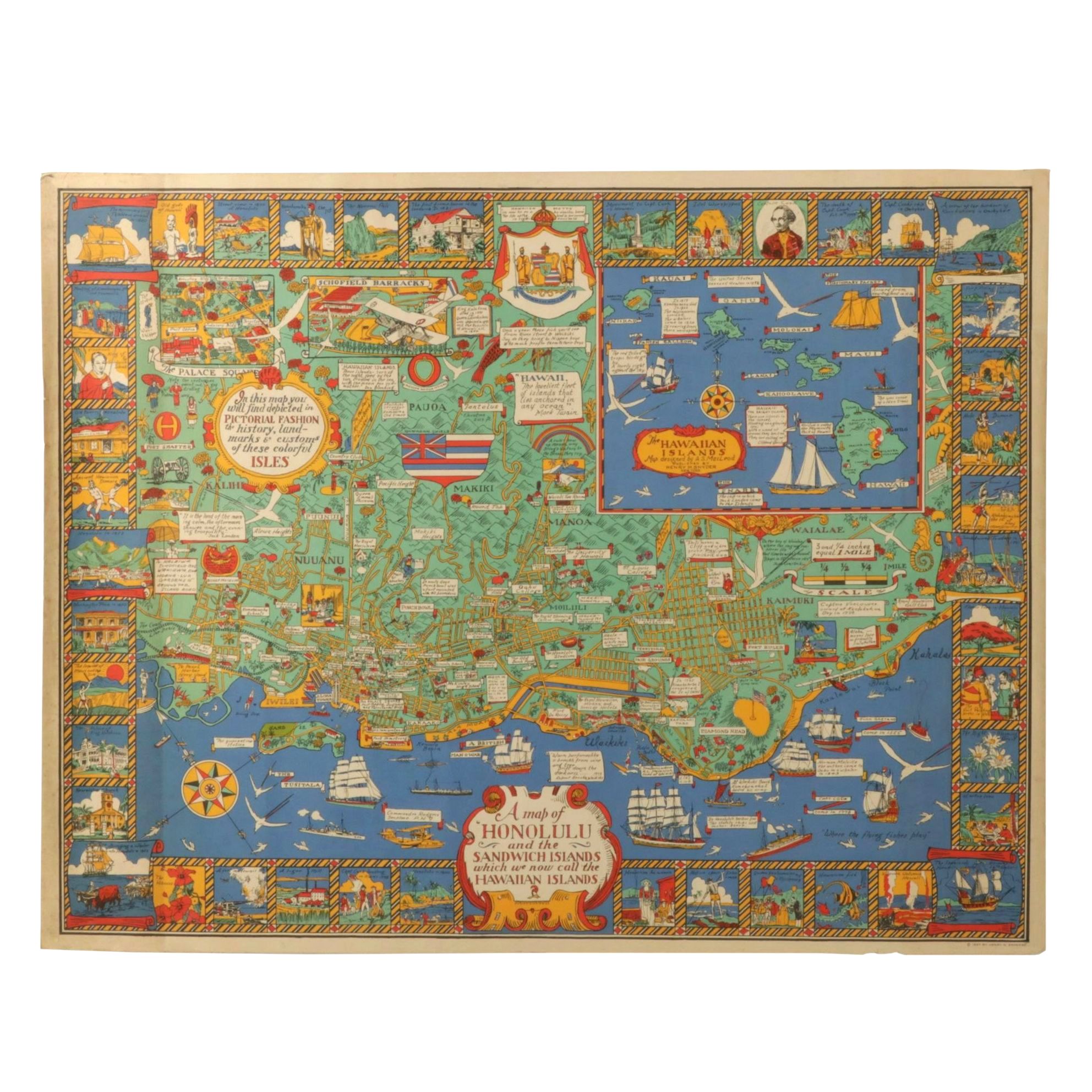 A.S. Macleod Lithograph Map "A Map of Honolulu and the Sandwich Islands..", 1927