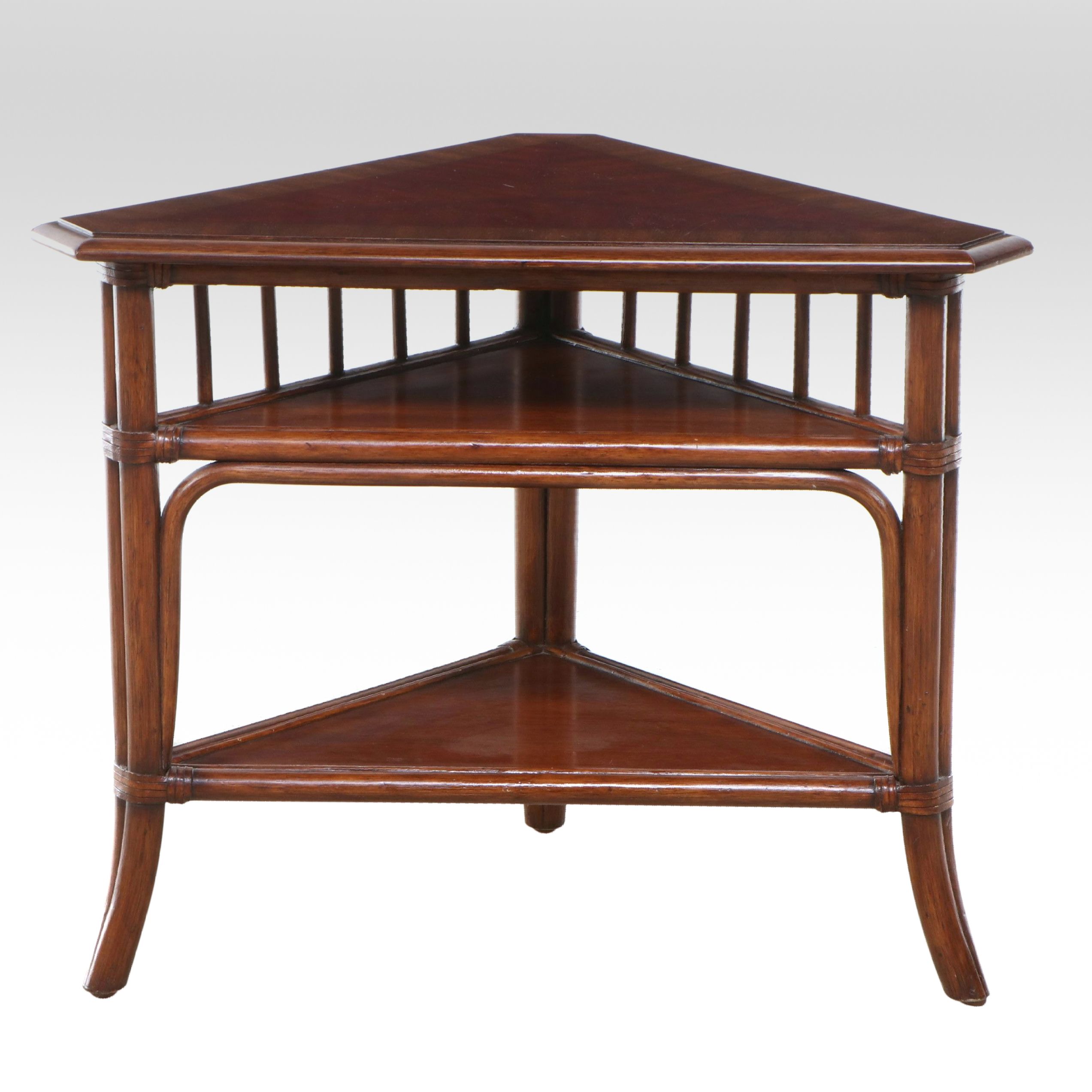 Rattan and Mahogany Side Table
