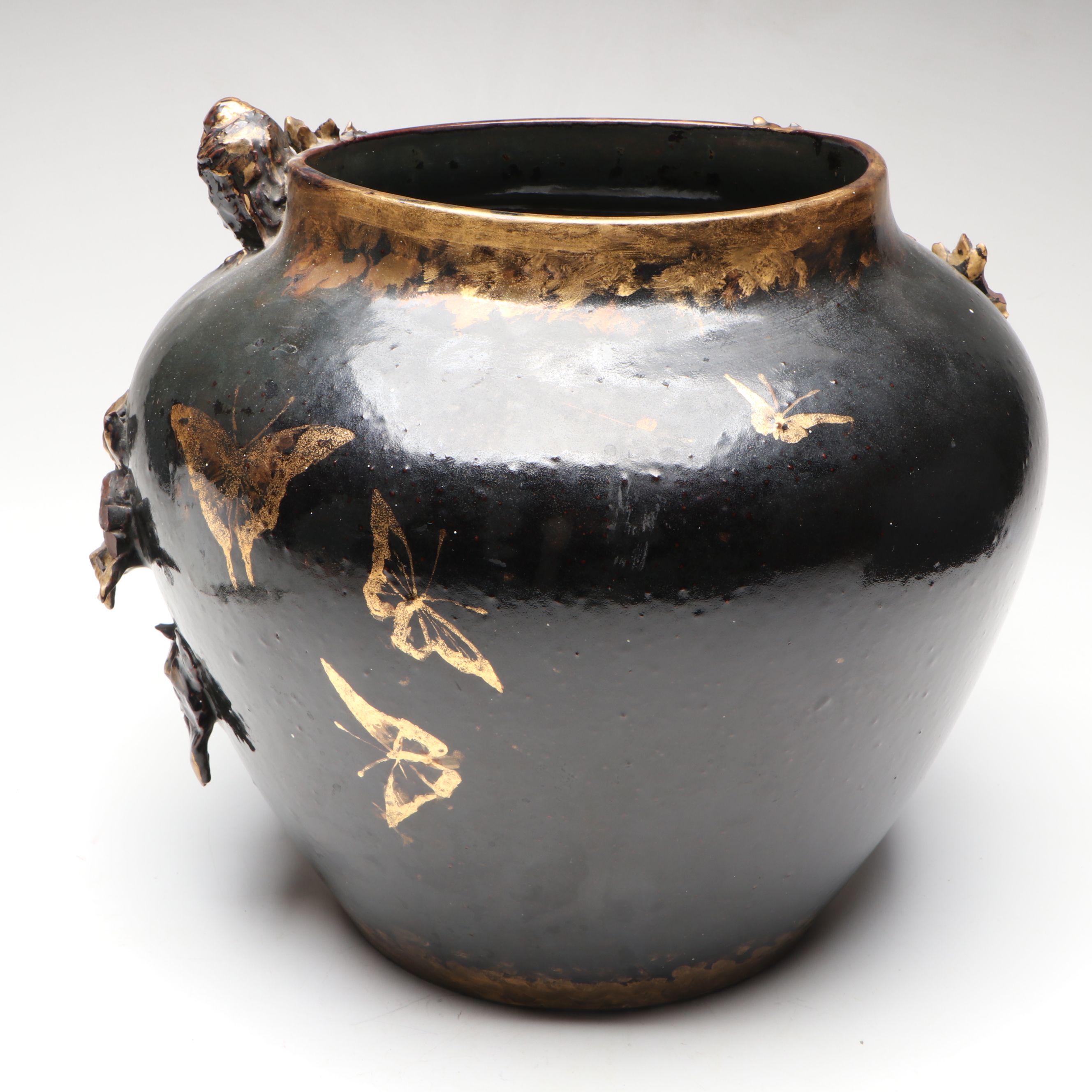 Attributed to Rookwood Pottery High Relief Floral Jardinière, Circa 1880s