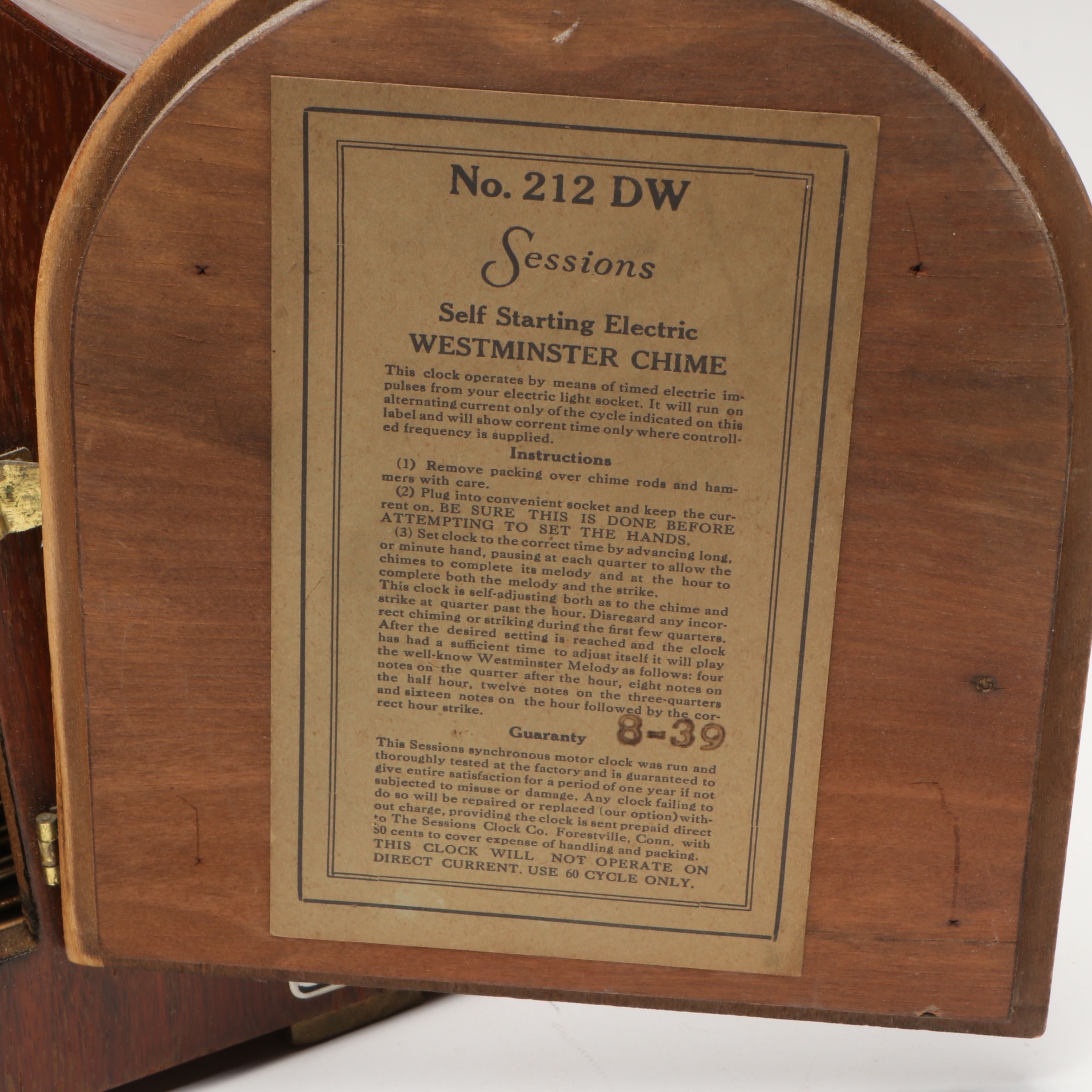 Sessions Wood Veneer Mantel Clock with Westminster Chime, Mid-20th C.