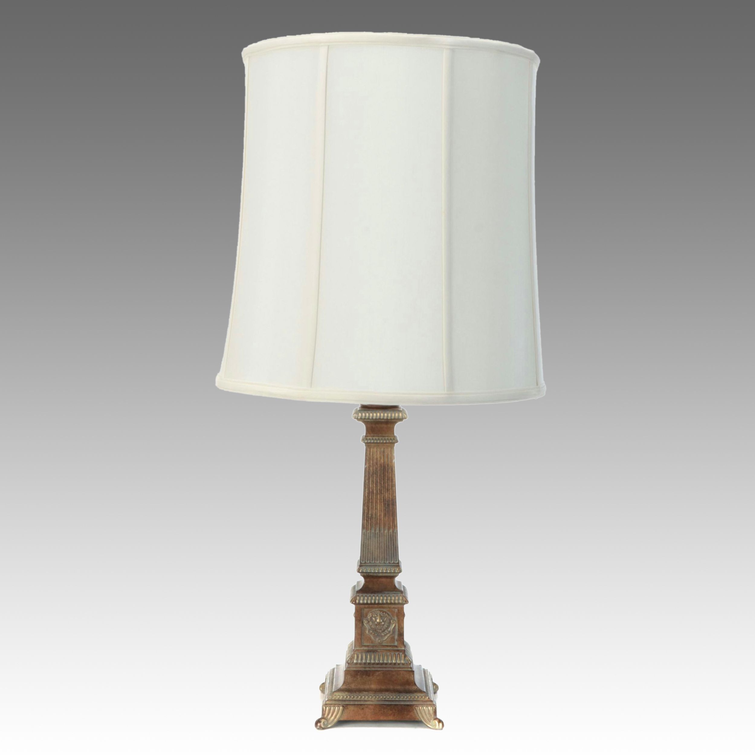 Empire Style Gilt and Bronzed Metal Table Lamp with Silk Drum Shade