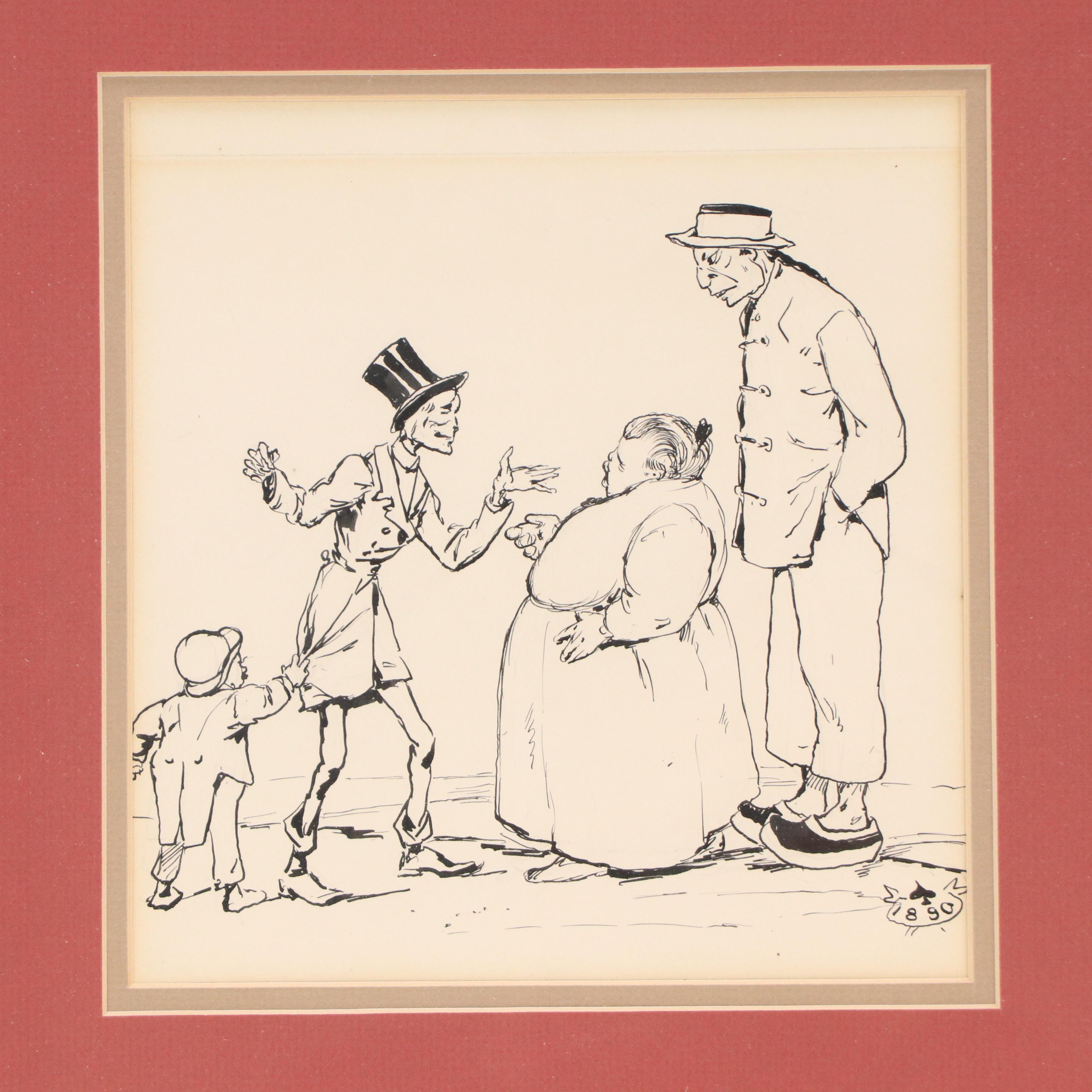 Daniel and Harry Beard Figural Ink Illustrations, Circa 1890