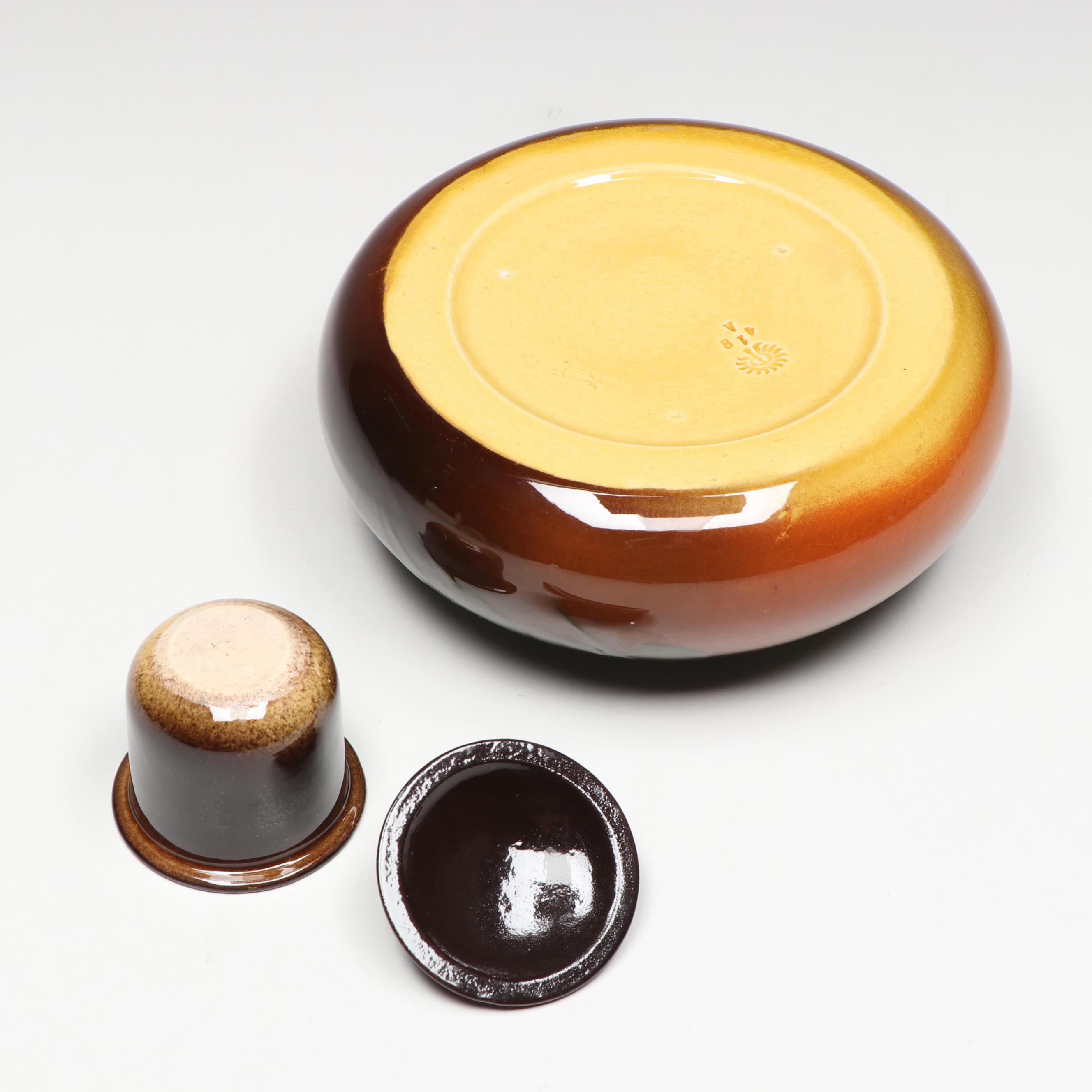 Rookwood Pottery Standard Glaze Inkwell & Frog Finial, 1899