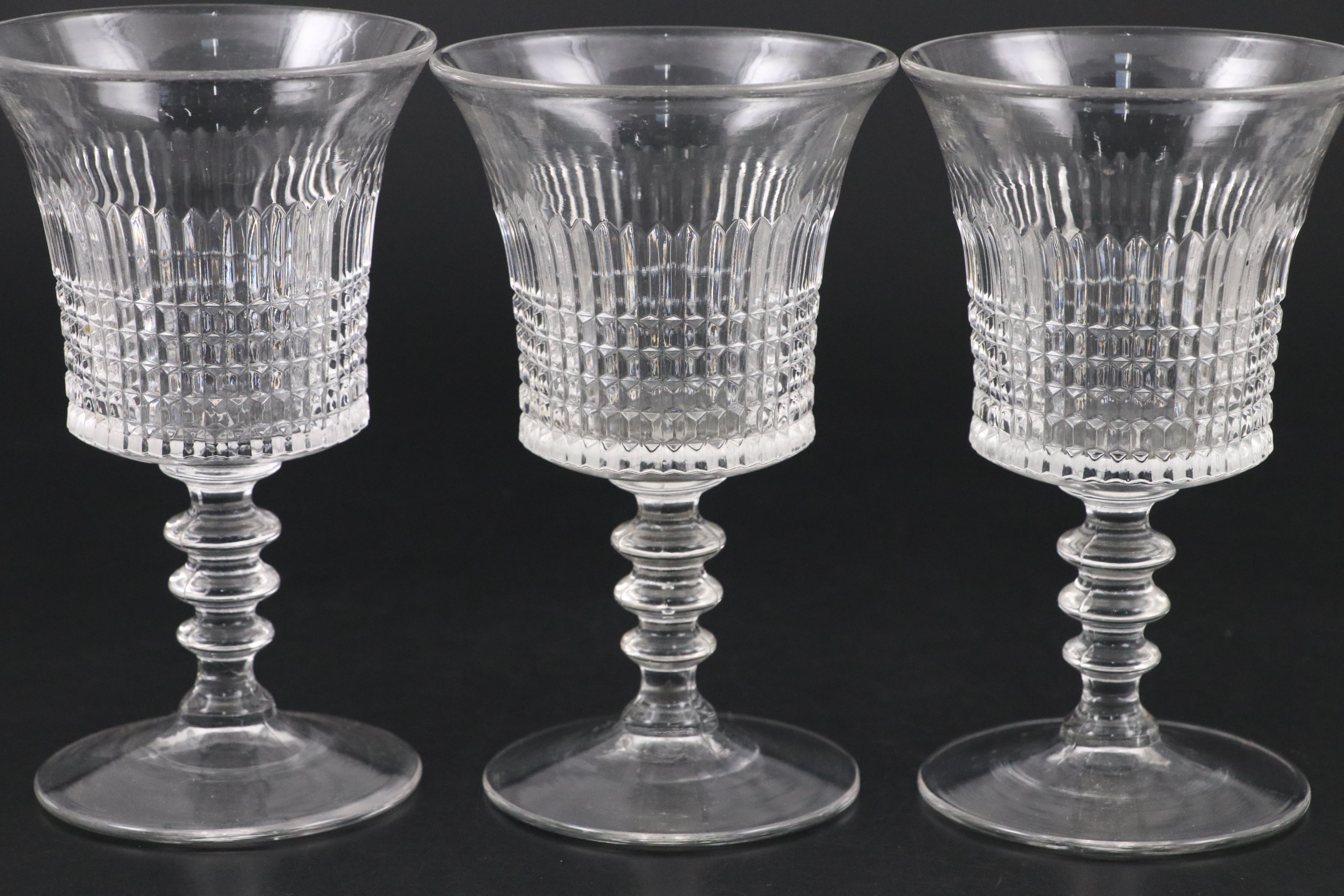 Fenton "Lincoln Inn Clear" Water Goblets with Cut Crystal Pitchers, Vintage
