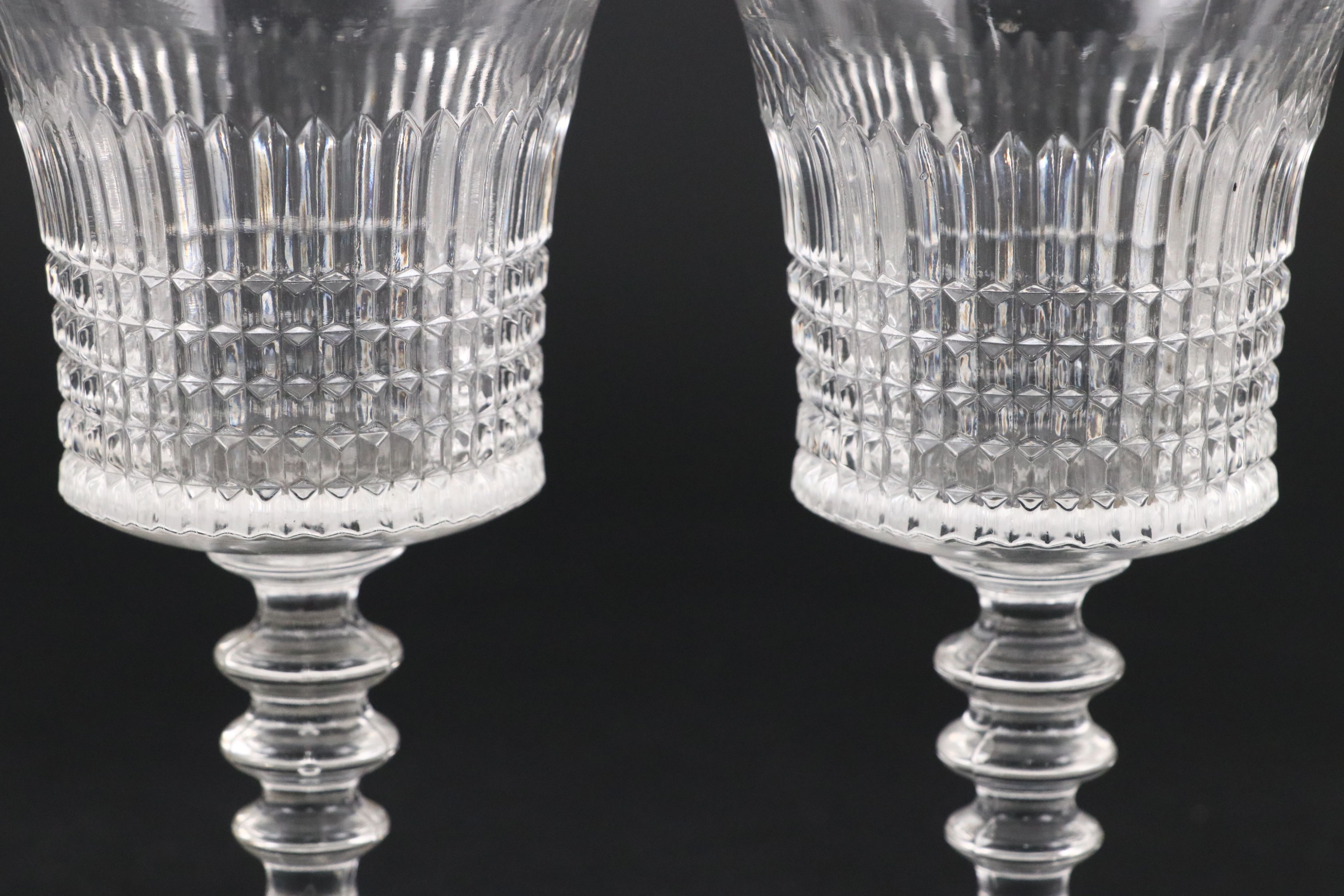 Fenton "Lincoln Inn Clear" Water Goblets with Cut Crystal Pitchers, Vintage