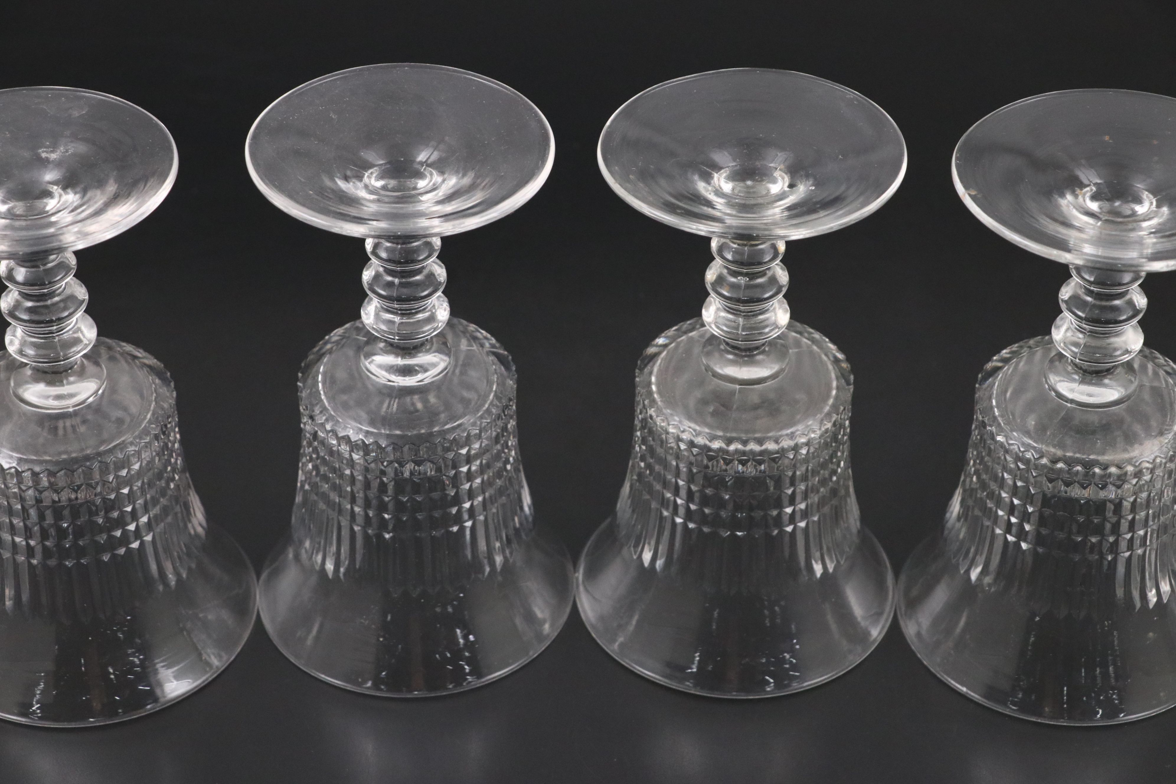 Fenton "Lincoln Inn Clear" Water Goblets with Cut Crystal Pitchers, Vintage