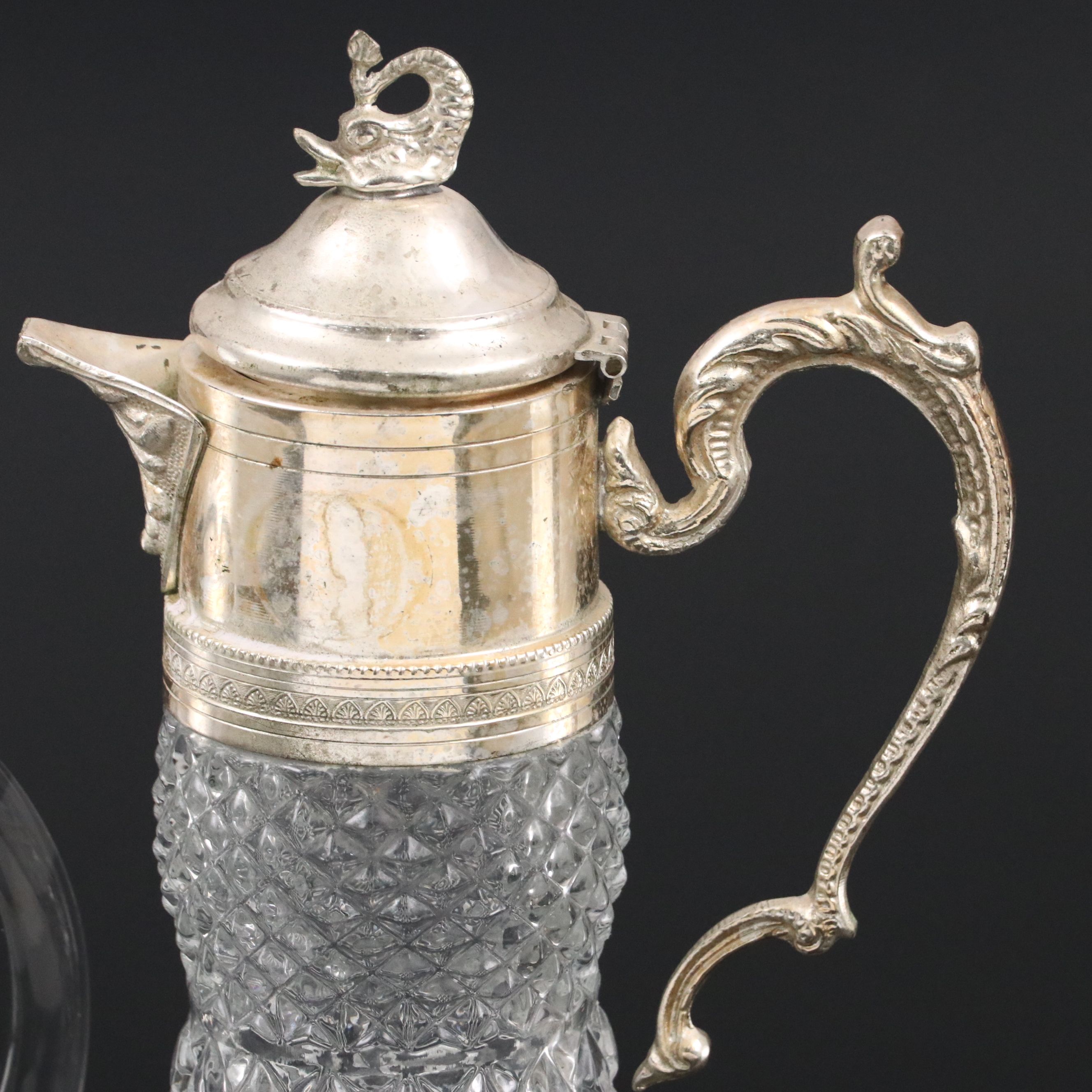 Fenton "Lincoln Inn Clear" Water Goblets with Cut Crystal Pitchers, Vintage