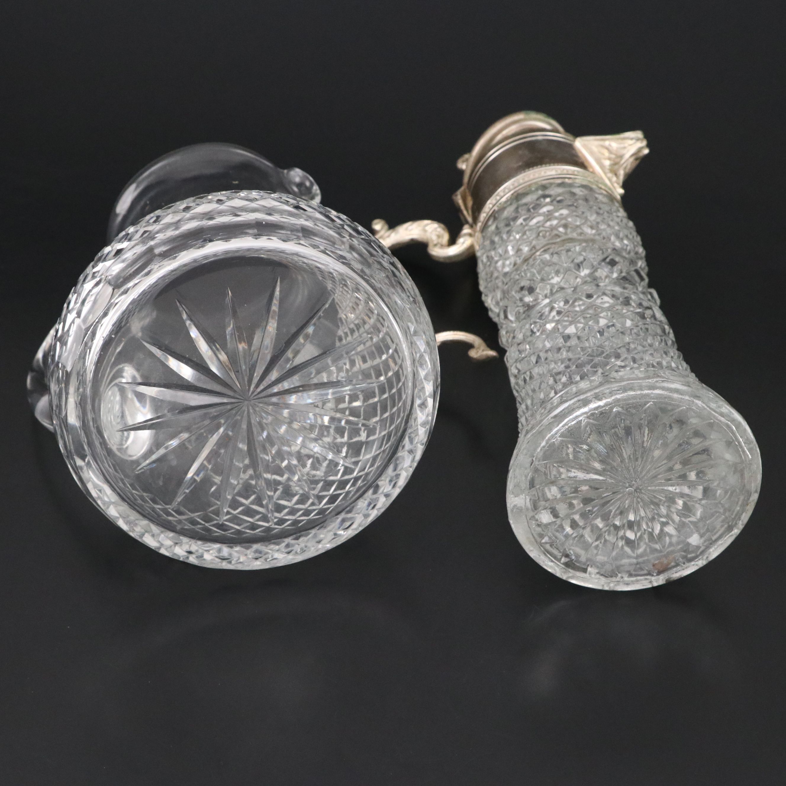 Fenton "Lincoln Inn Clear" Water Goblets with Cut Crystal Pitchers, Vintage