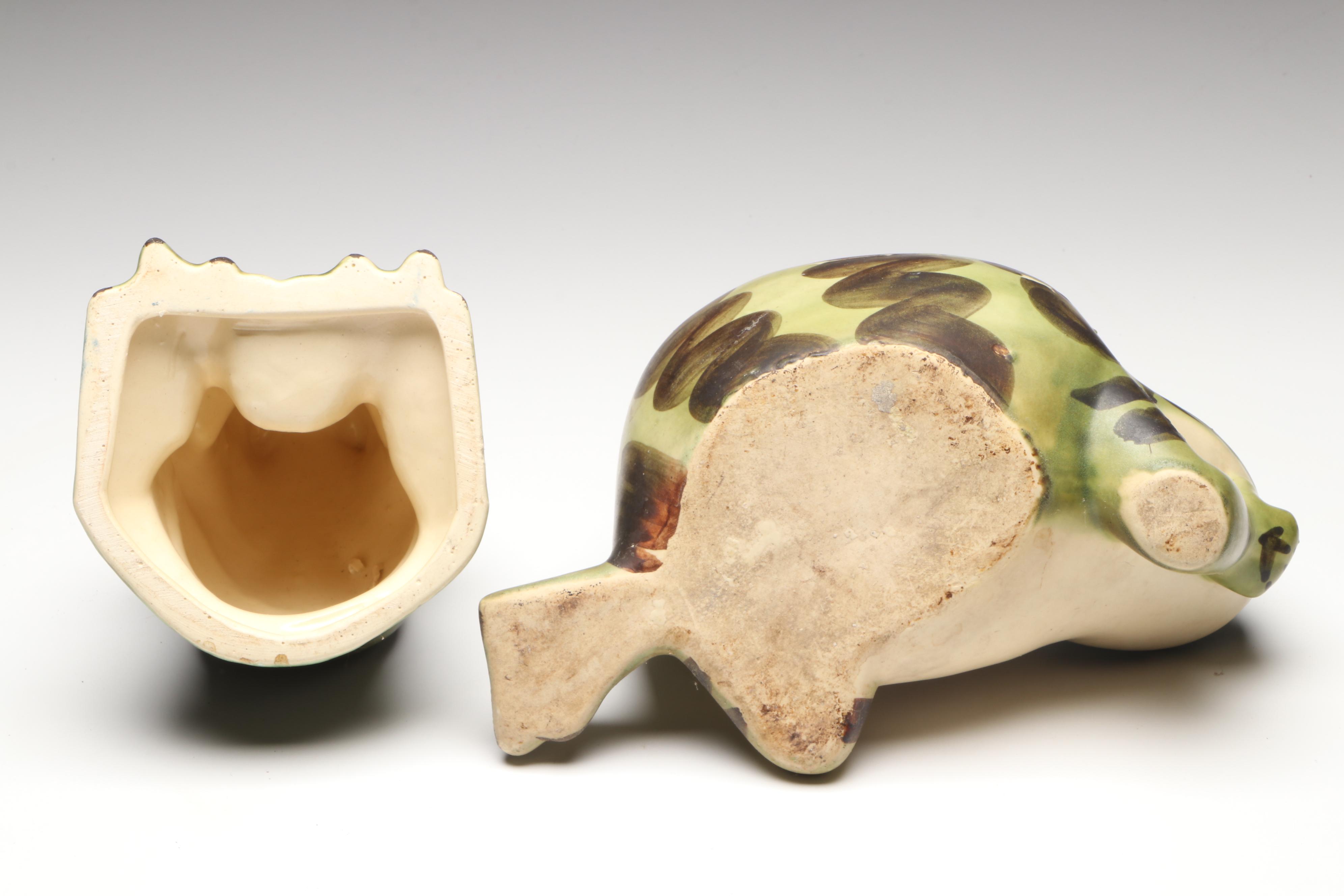 Brush McCoy Pottery Reclining Frog Planter with Sitting Frog Figure