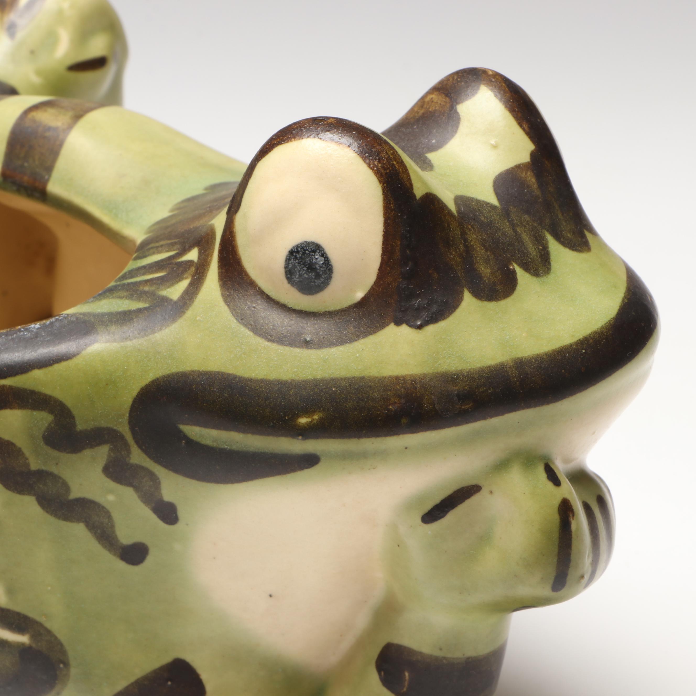Brush McCoy Pottery Reclining Frog Planter with Sitting Frog Figure