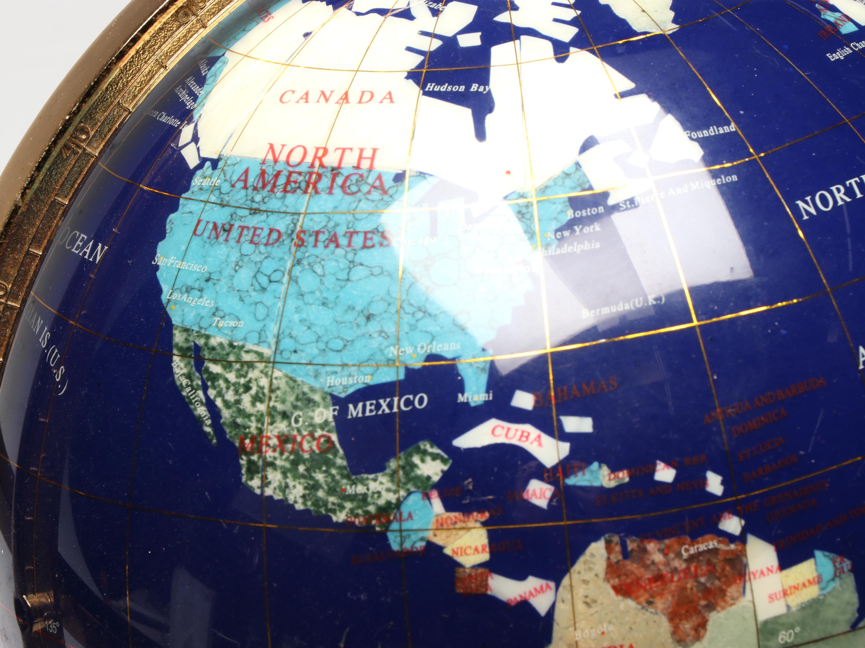 Classic Treasures Gemstone and Abalone Globe with Compass and Brass Stand