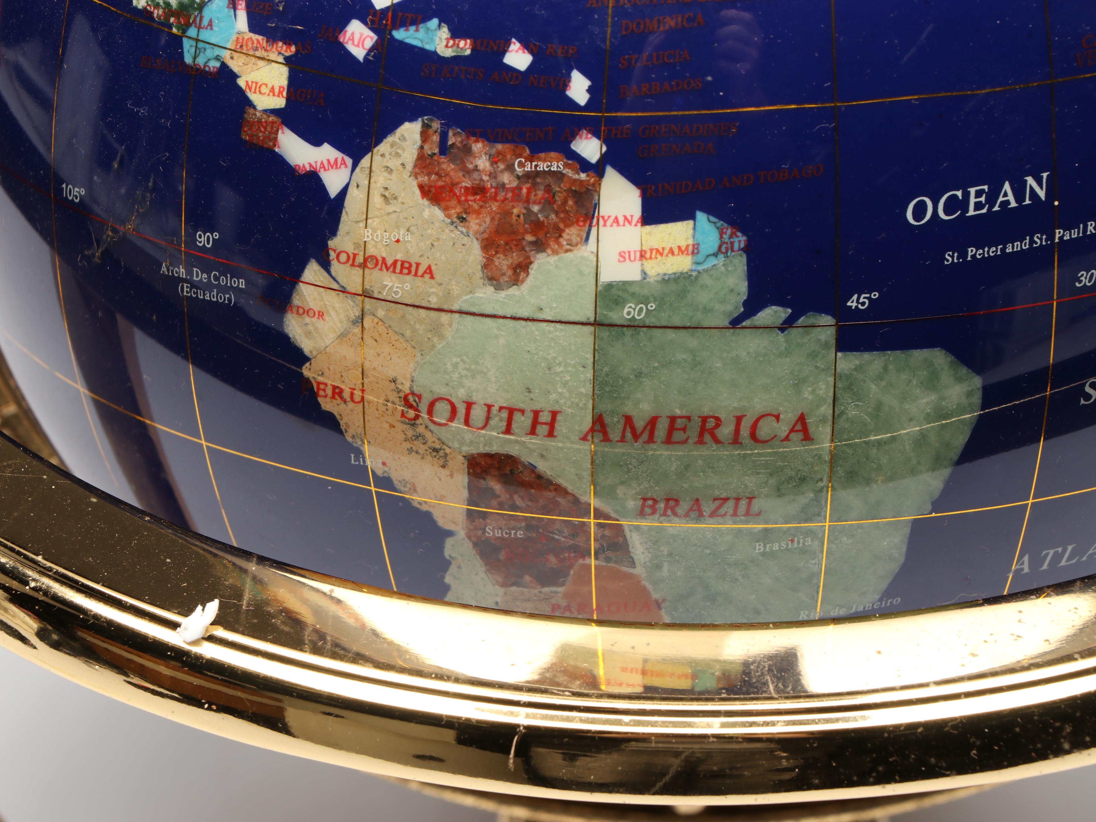 Classic Treasures Gemstone and Abalone Globe with Compass and Brass Stand