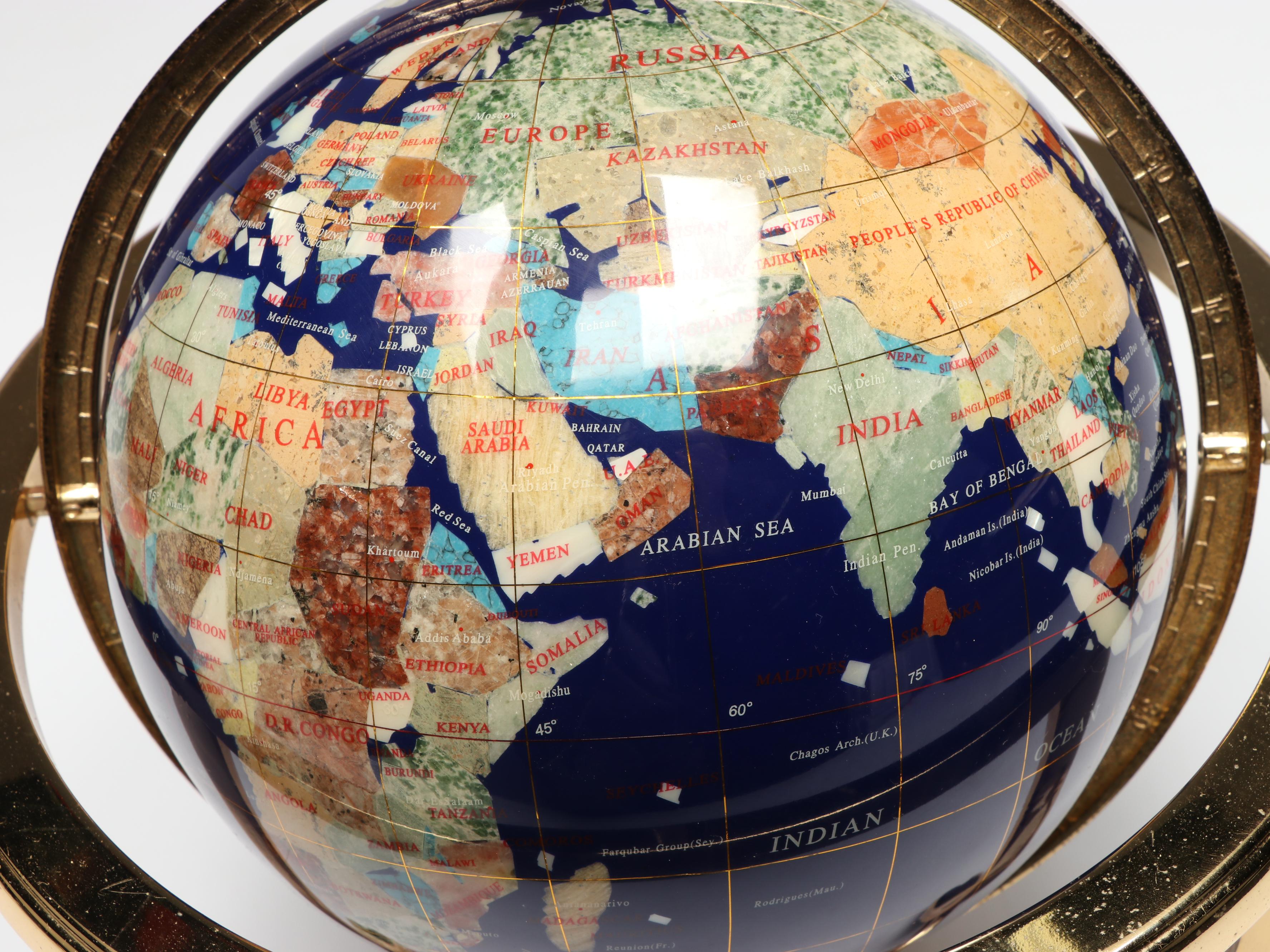 Classic Treasures Gemstone and Abalone Globe with Compass and Brass Stand