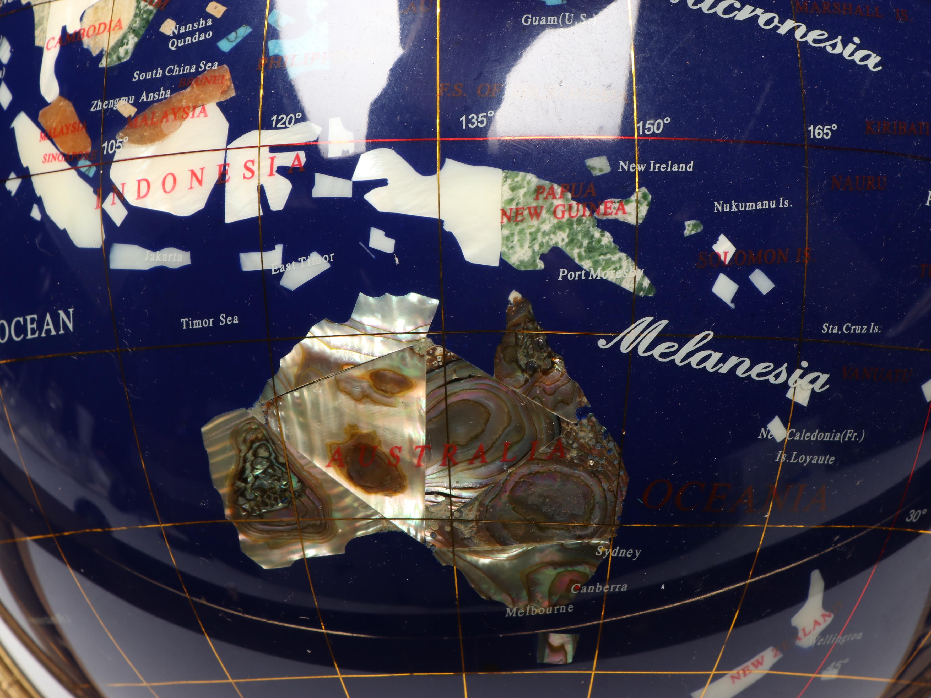 Classic Treasures Gemstone and Abalone Globe with Compass and Brass Stand