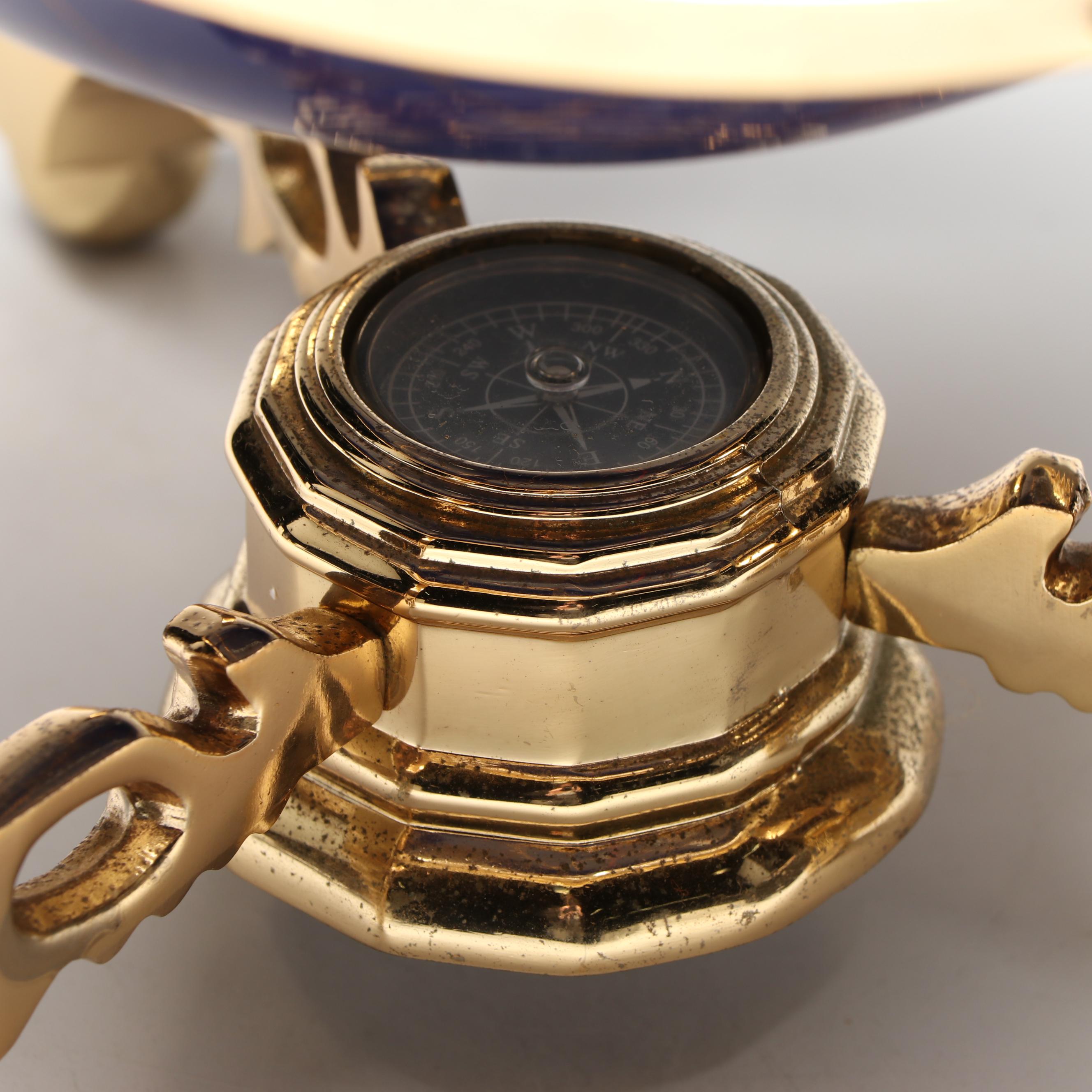 Classic Treasures Gemstone and Abalone Globe with Compass and Brass Stand