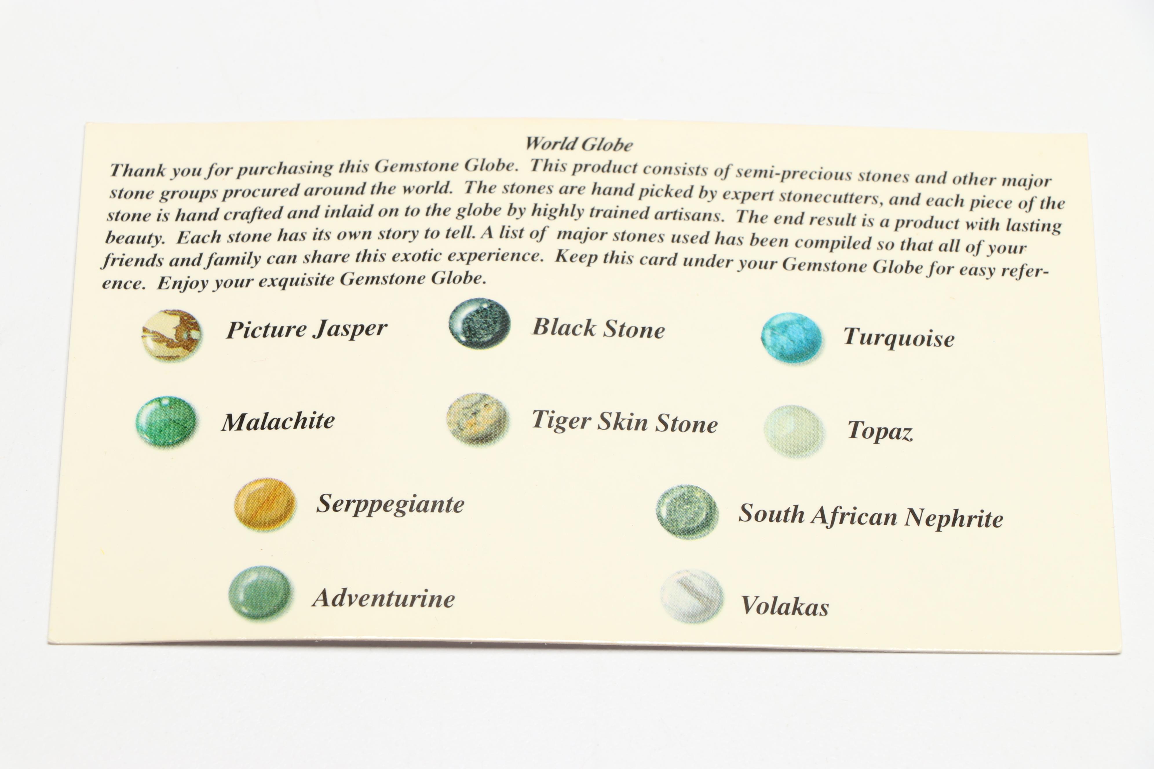 Classic Treasures Gemstone and Abalone Globe with Compass and Brass Stand