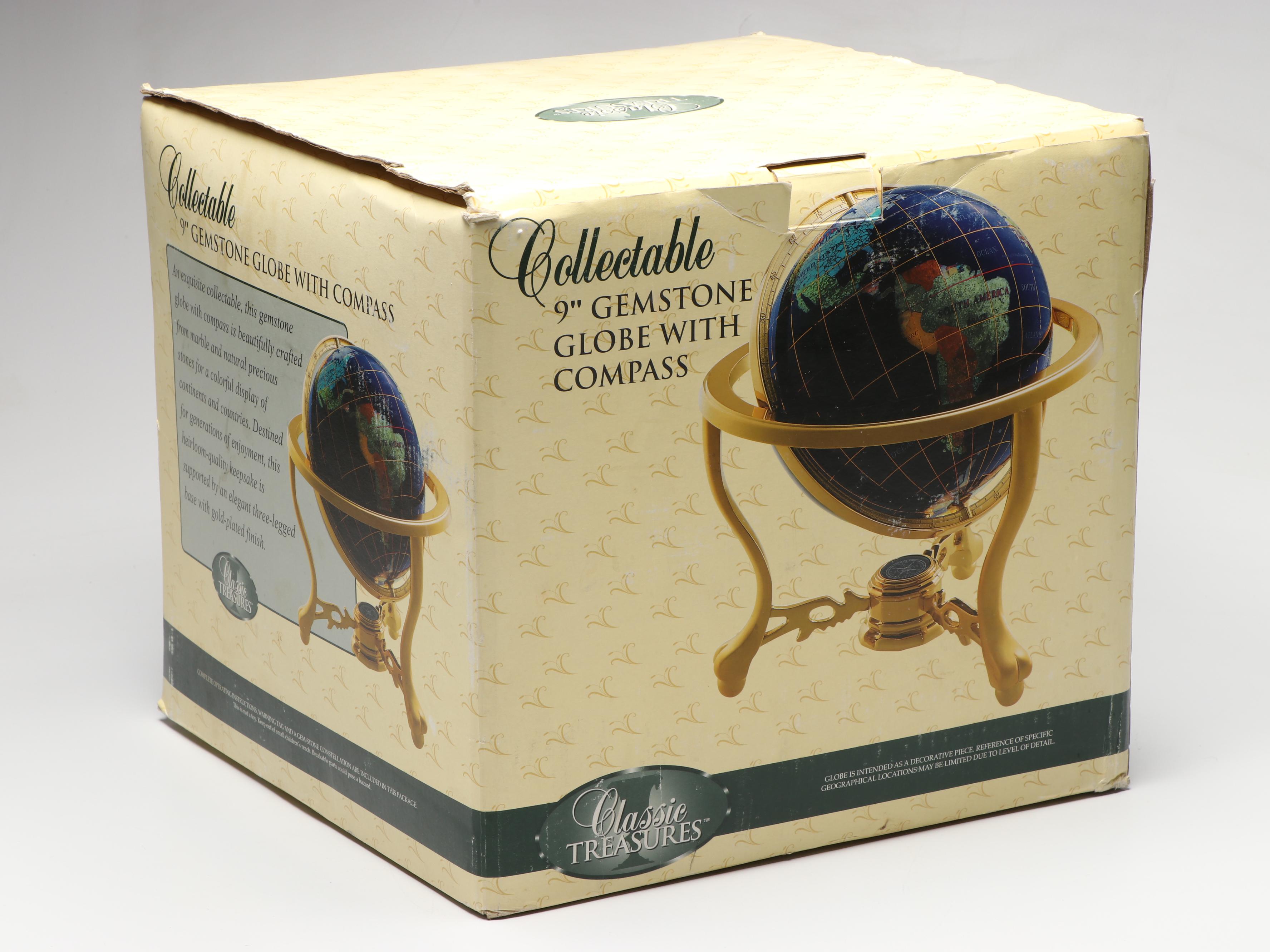 Classic Treasures Gemstone and Abalone Globe with Compass and Brass Stand