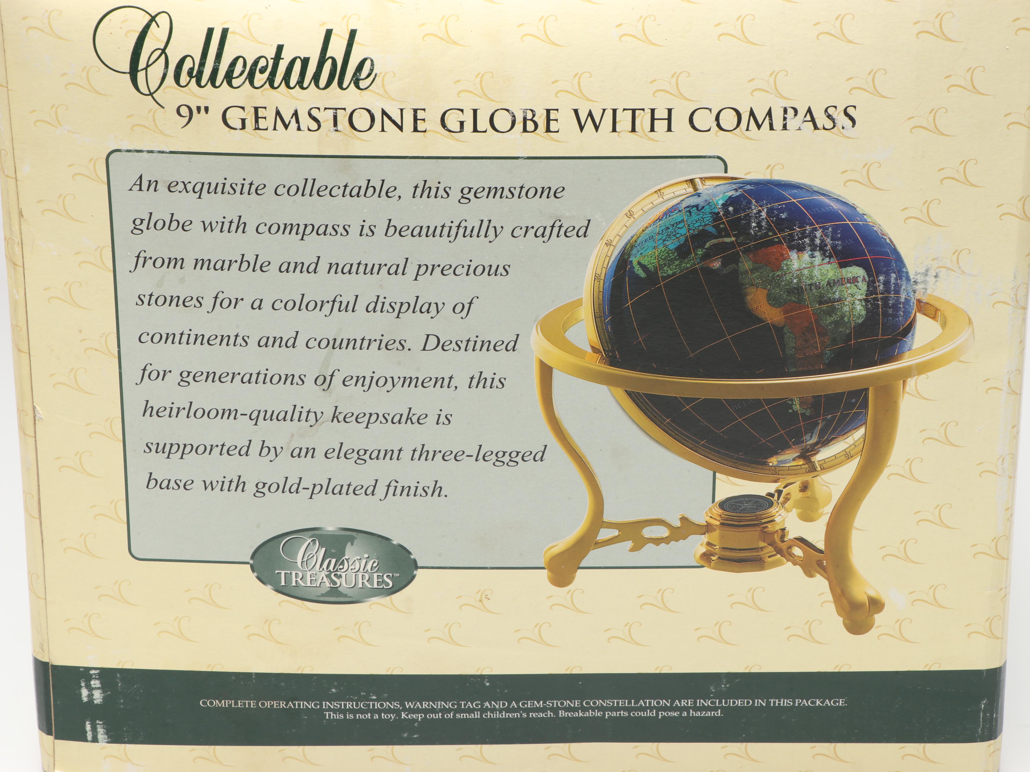 Classic Treasures Gemstone and Abalone Globe with Compass and Brass Stand