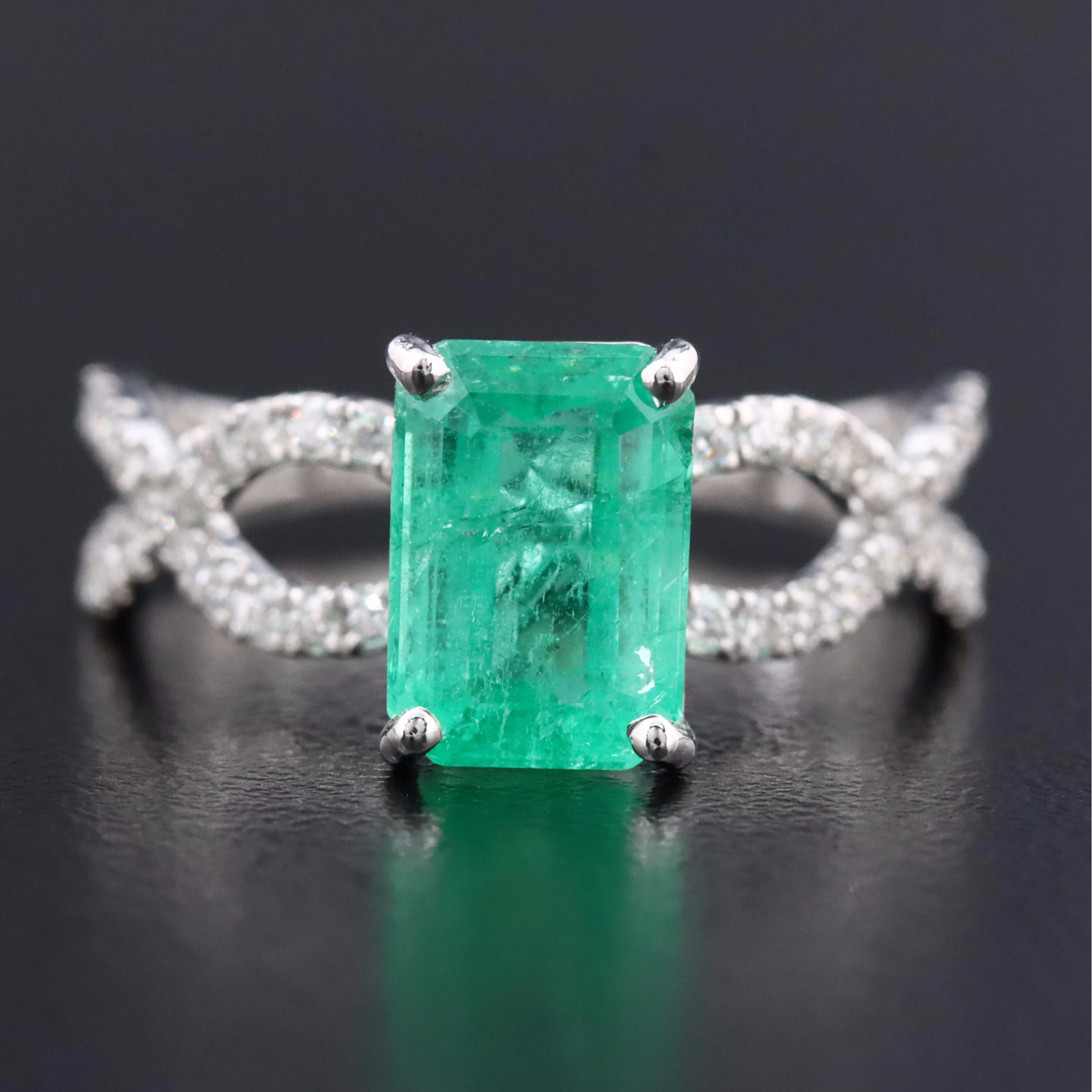 18K 1.82 CT Emerald and Diamond Ring