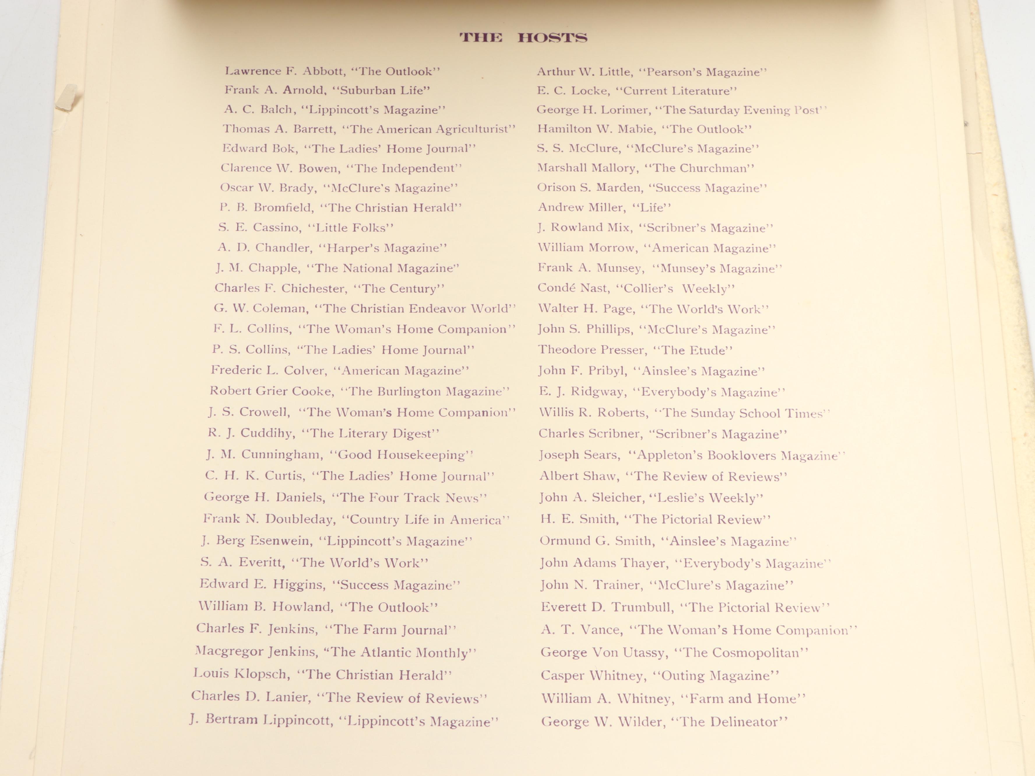 Signed 1906 Periodical Publishers Association Annual Dinner Program