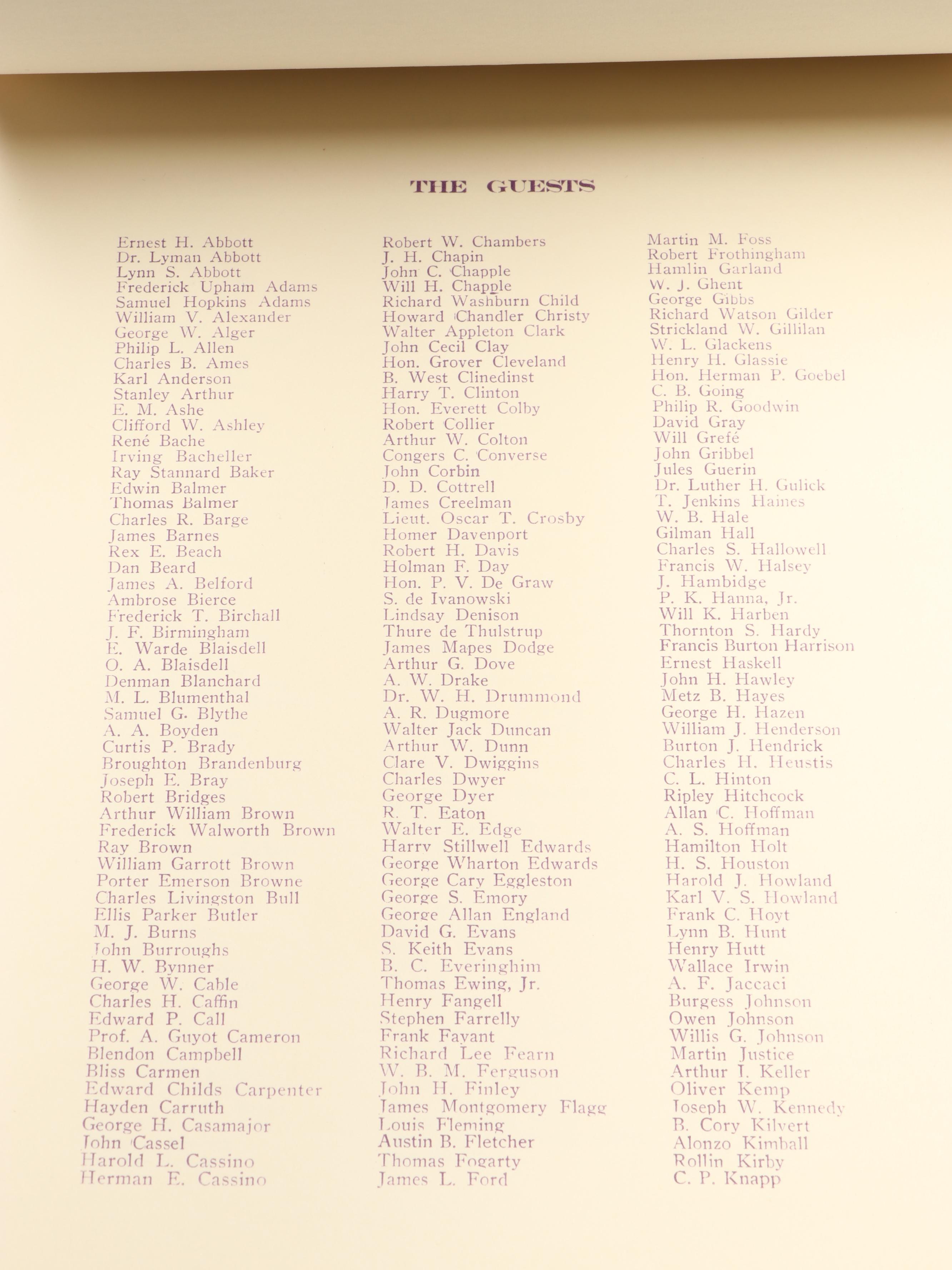 Signed 1906 Periodical Publishers Association Annual Dinner Program