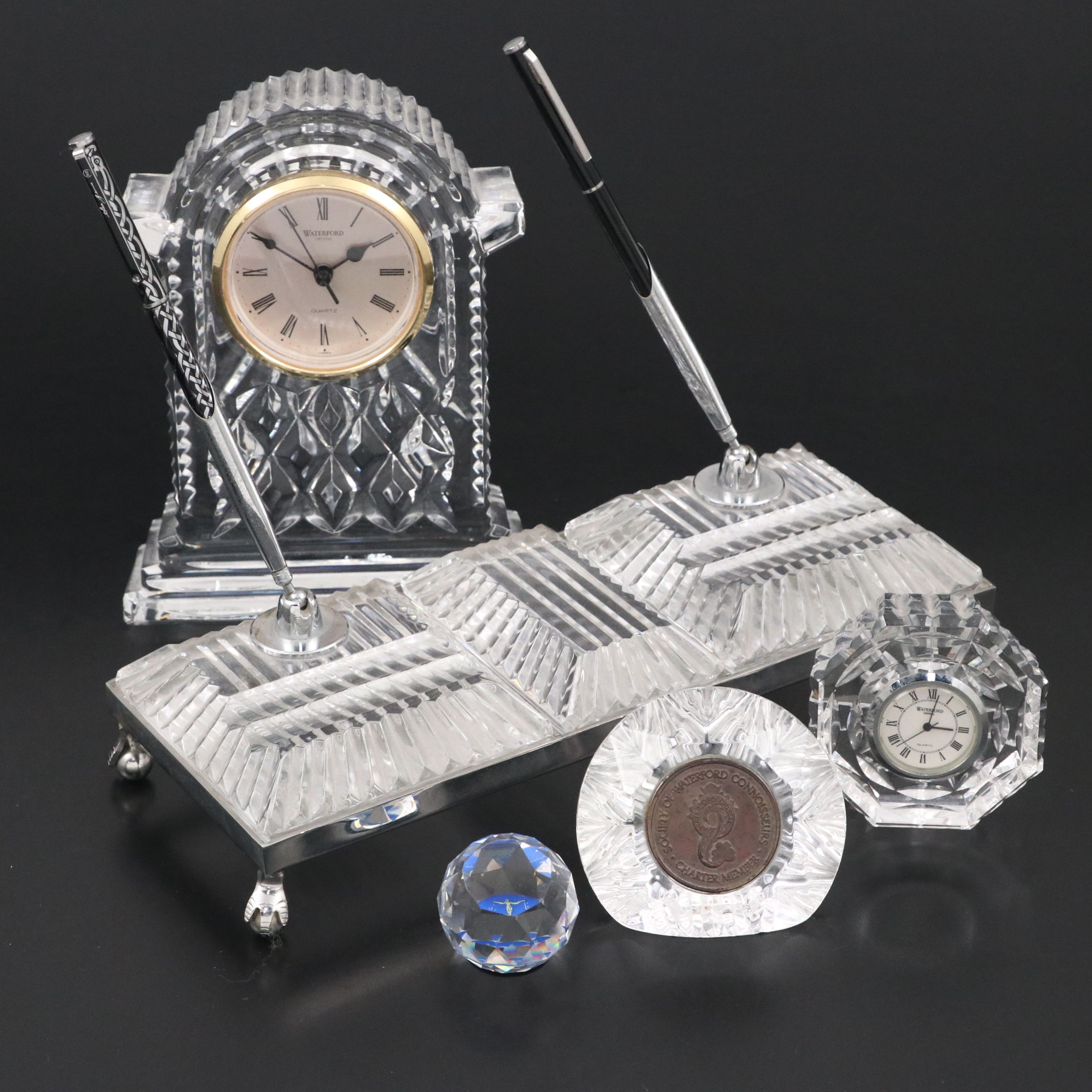 Waterford Crystal Desk Clocks, Crystal Pen Holder, and More Office Accessories