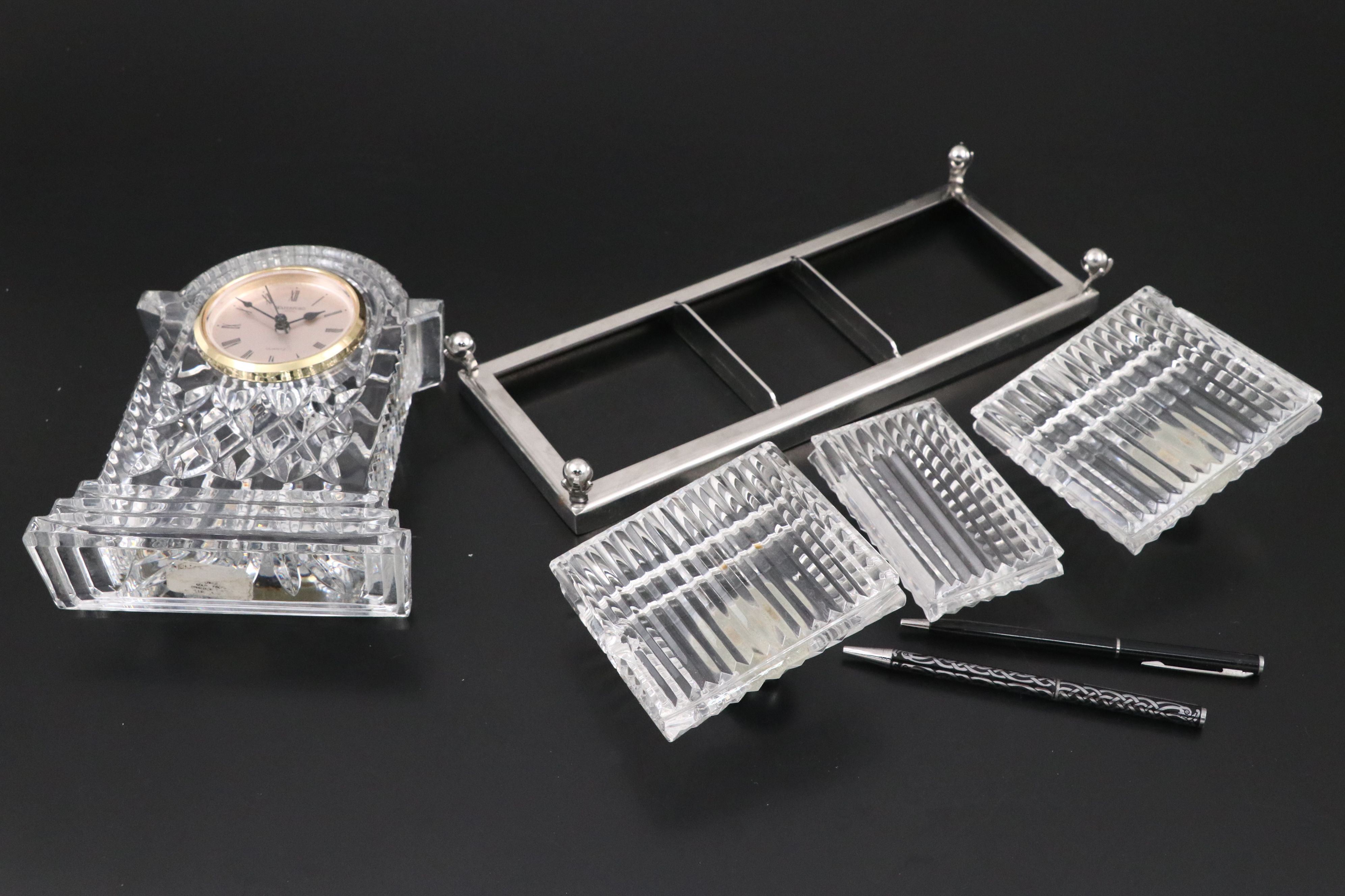 Waterford Crystal Desk Clocks, Crystal Pen Holder, and More Office Accessories
