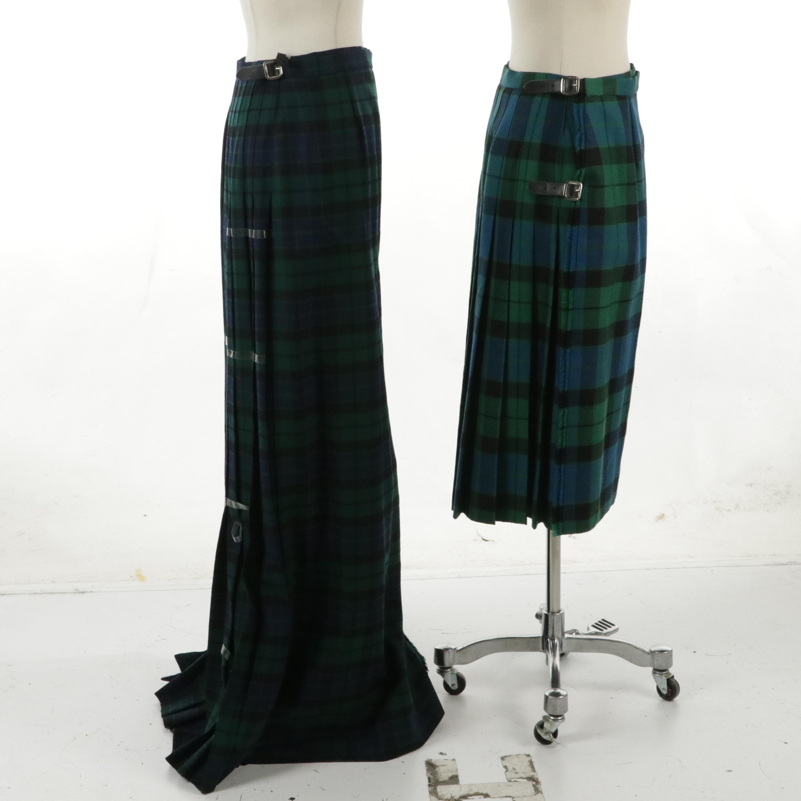 Scottish Tartan Plaid Pleated Kilt Skirts with Leather Buckle Straps